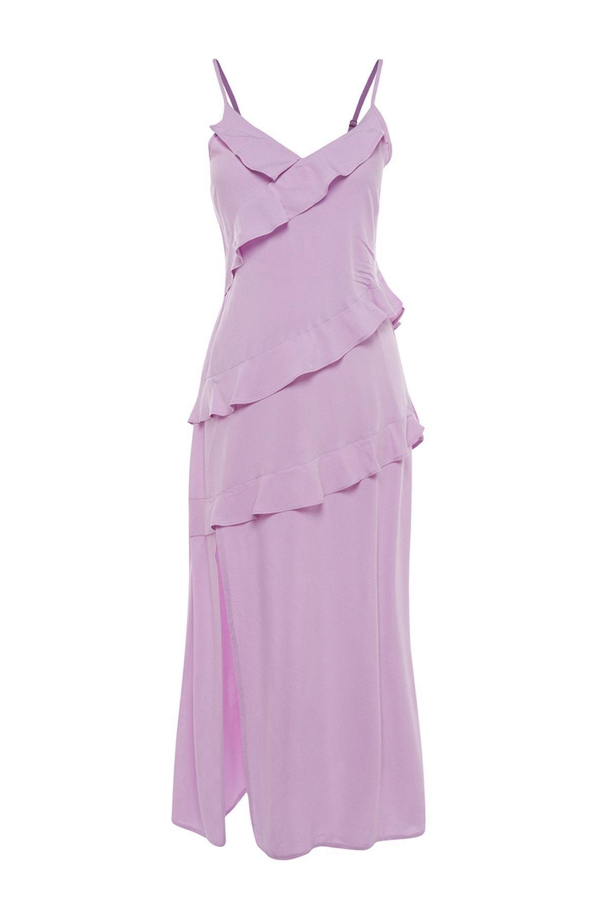 Purple Crew Neck Ruffle Hem Dress, , large image number 5