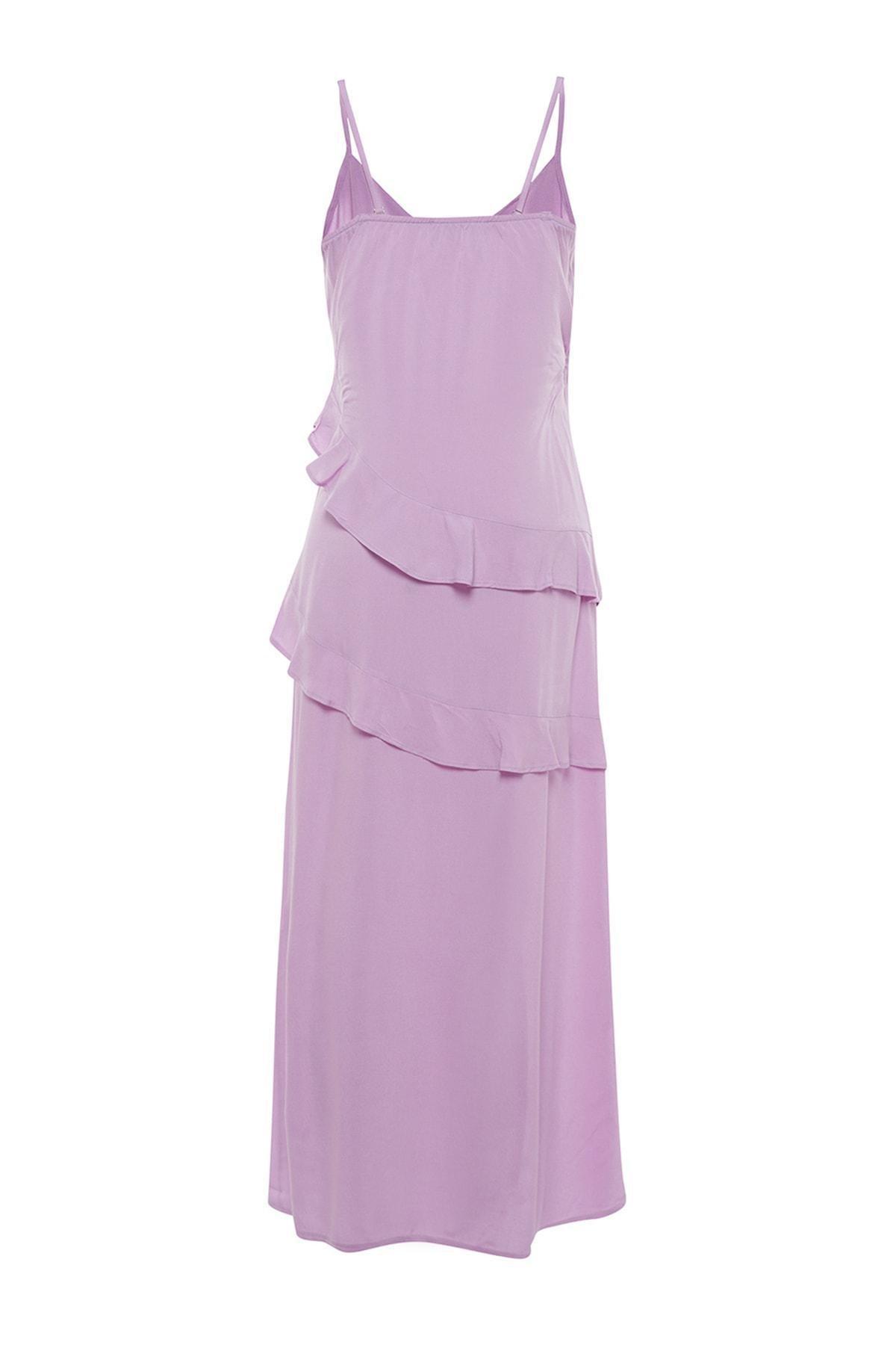 Purple Crew Neck Ruffle Hem Dress, , large image number 7