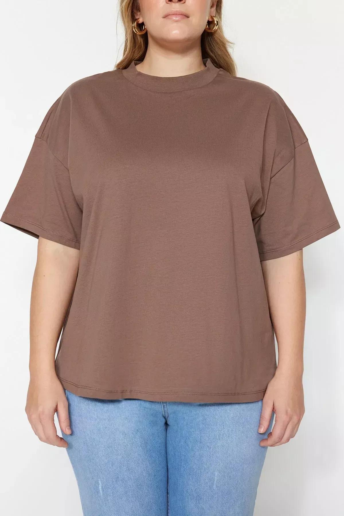 Brown Plus Size Oversize T-Shirt, Brown, large image number 2