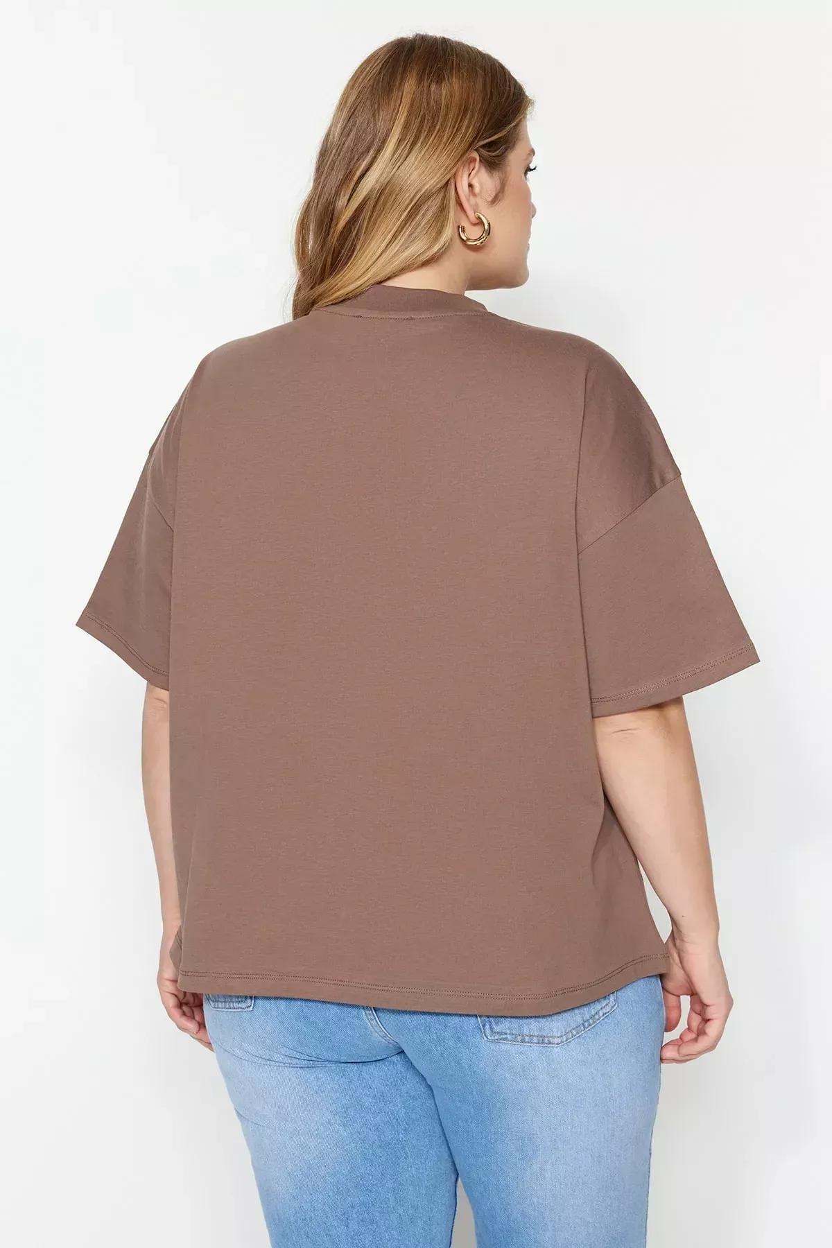 Brown Plus Size Oversize T-Shirt, Brown, large image number 5