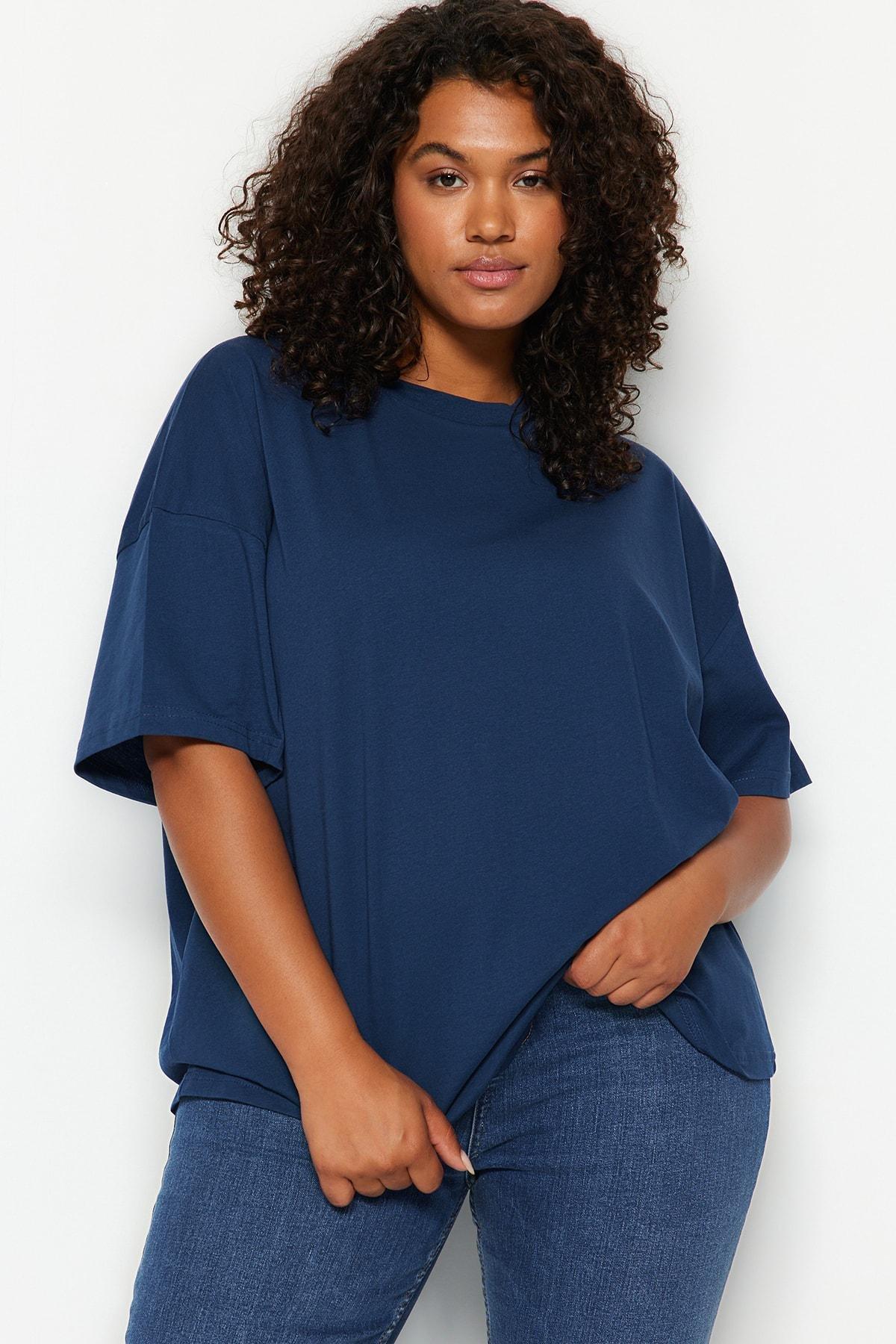 Navy Oversized Plus Size T-Shirt, , medium