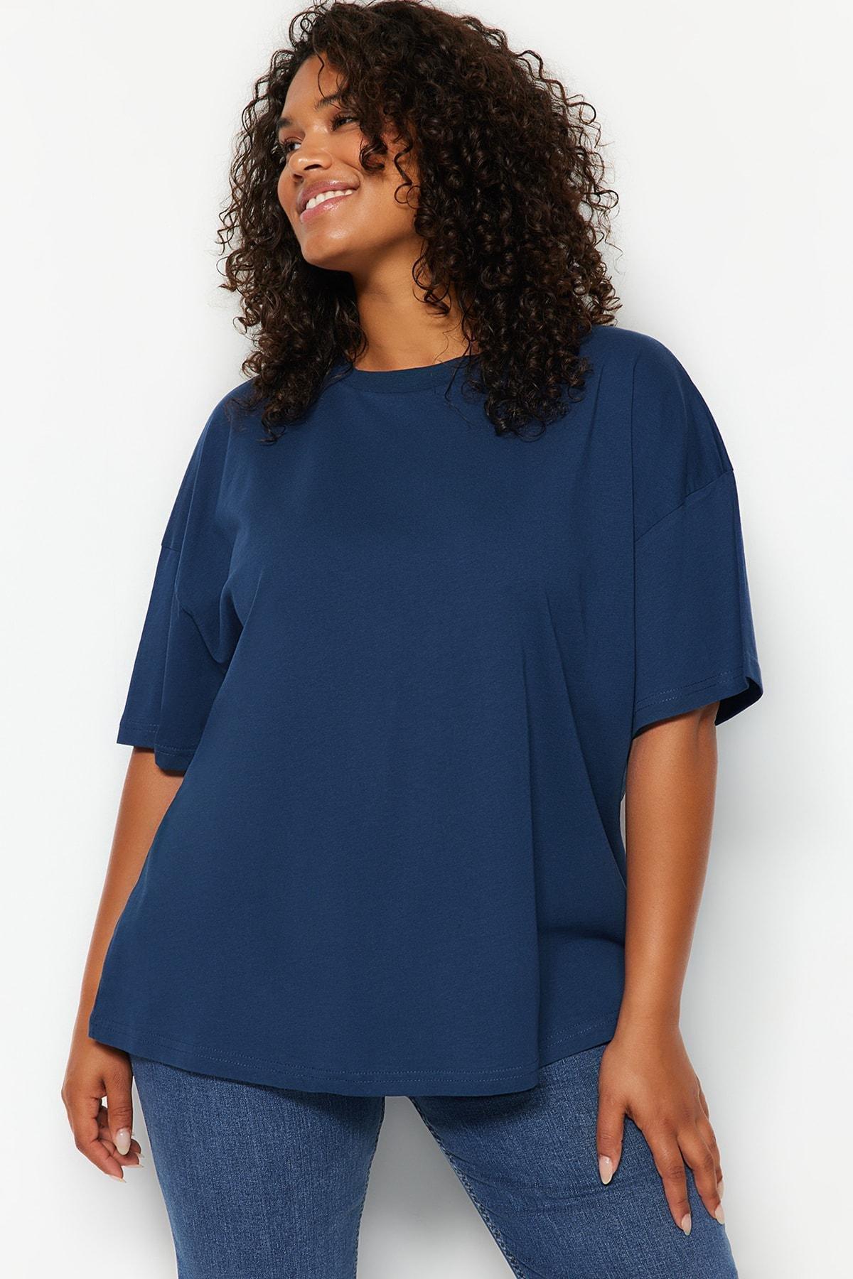 Navy Oversized Plus Size T-Shirt, , large image number 1
