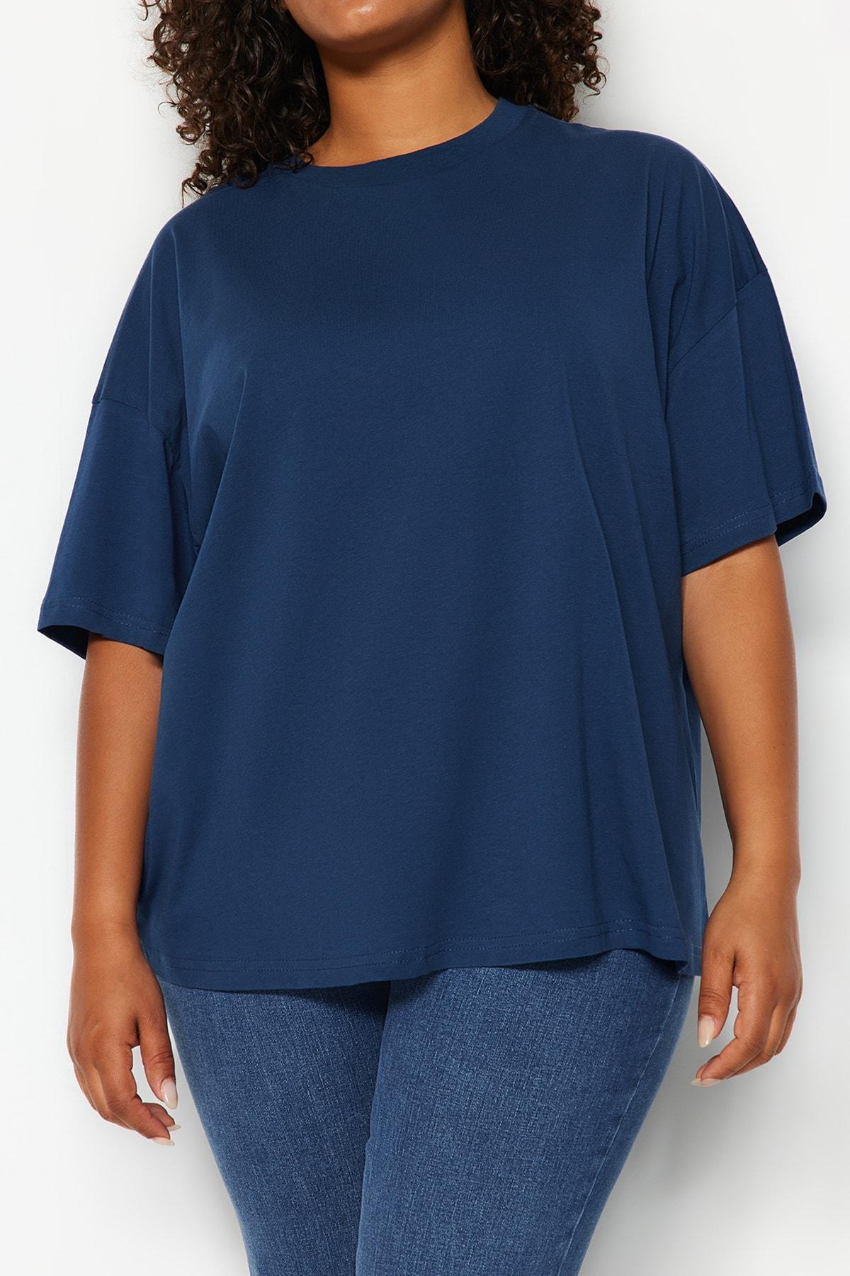 Navy Oversized Plus Size T-Shirt, , large image number 2