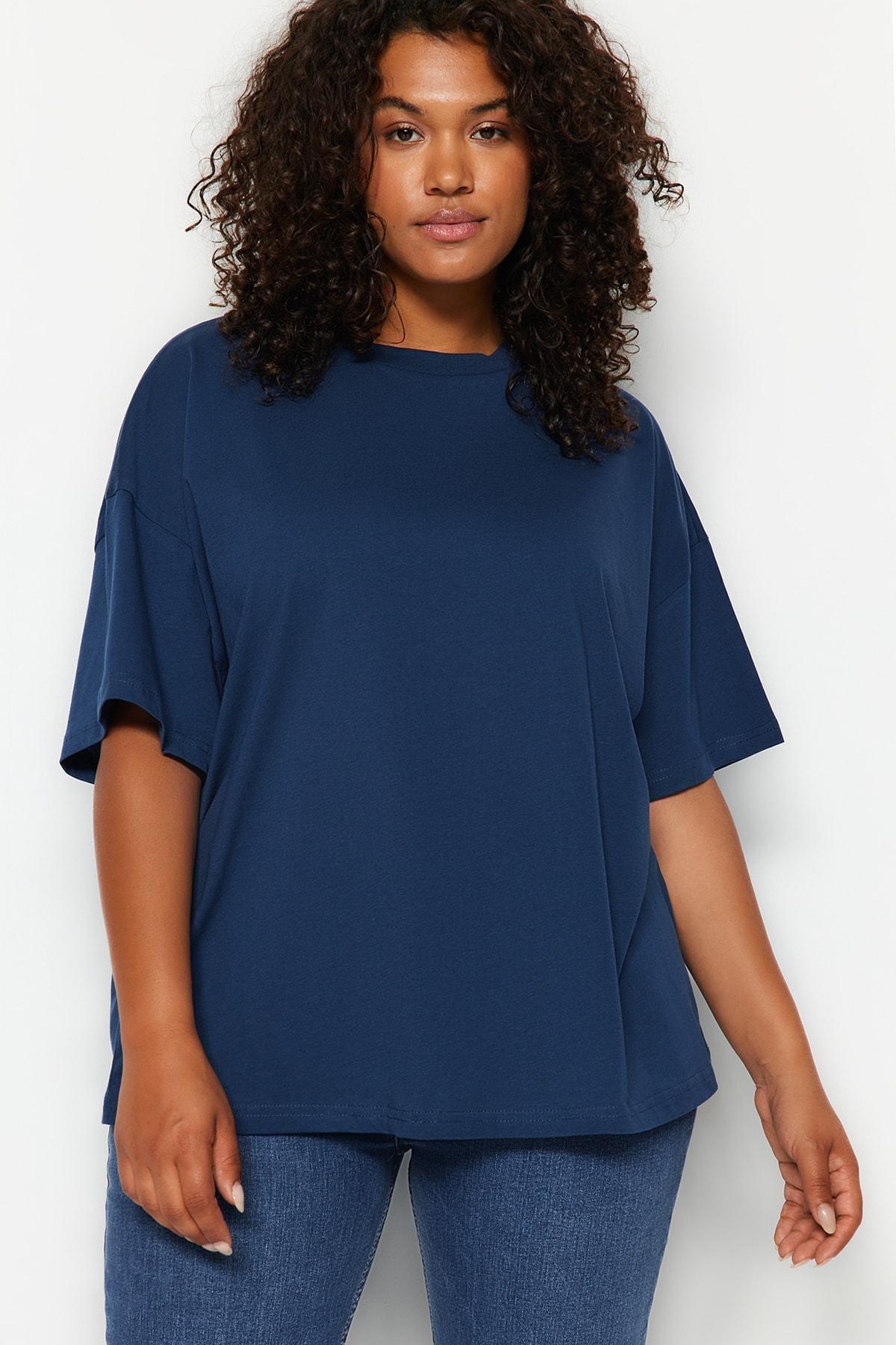Navy Oversized Plus Size T-Shirt, , large image number 4