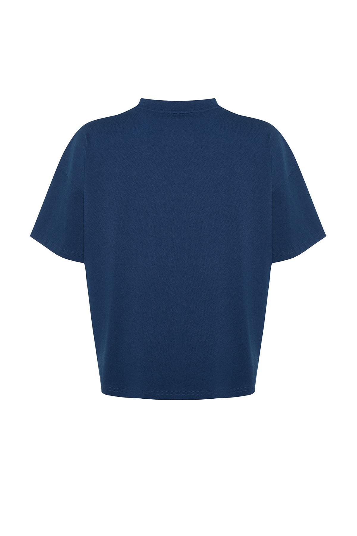 Navy Oversized Plus Size T-Shirt, , large image number 6