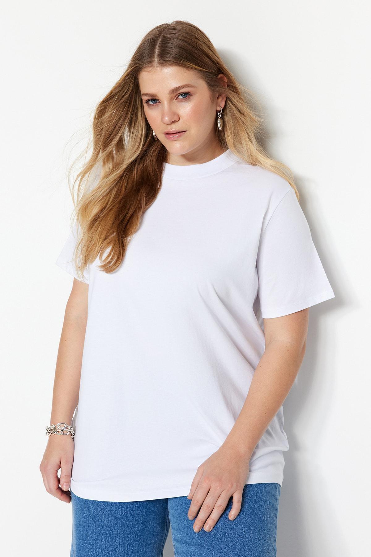 White Crew Neck Plus Size T-Shirt, , large image number 0