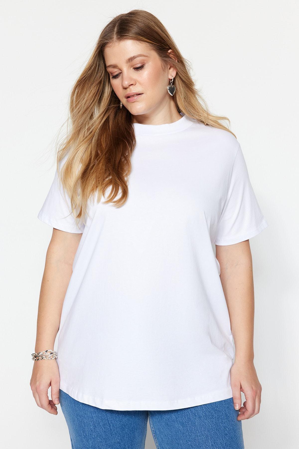 White Crew Neck Plus Size T-Shirt, , large image number 2