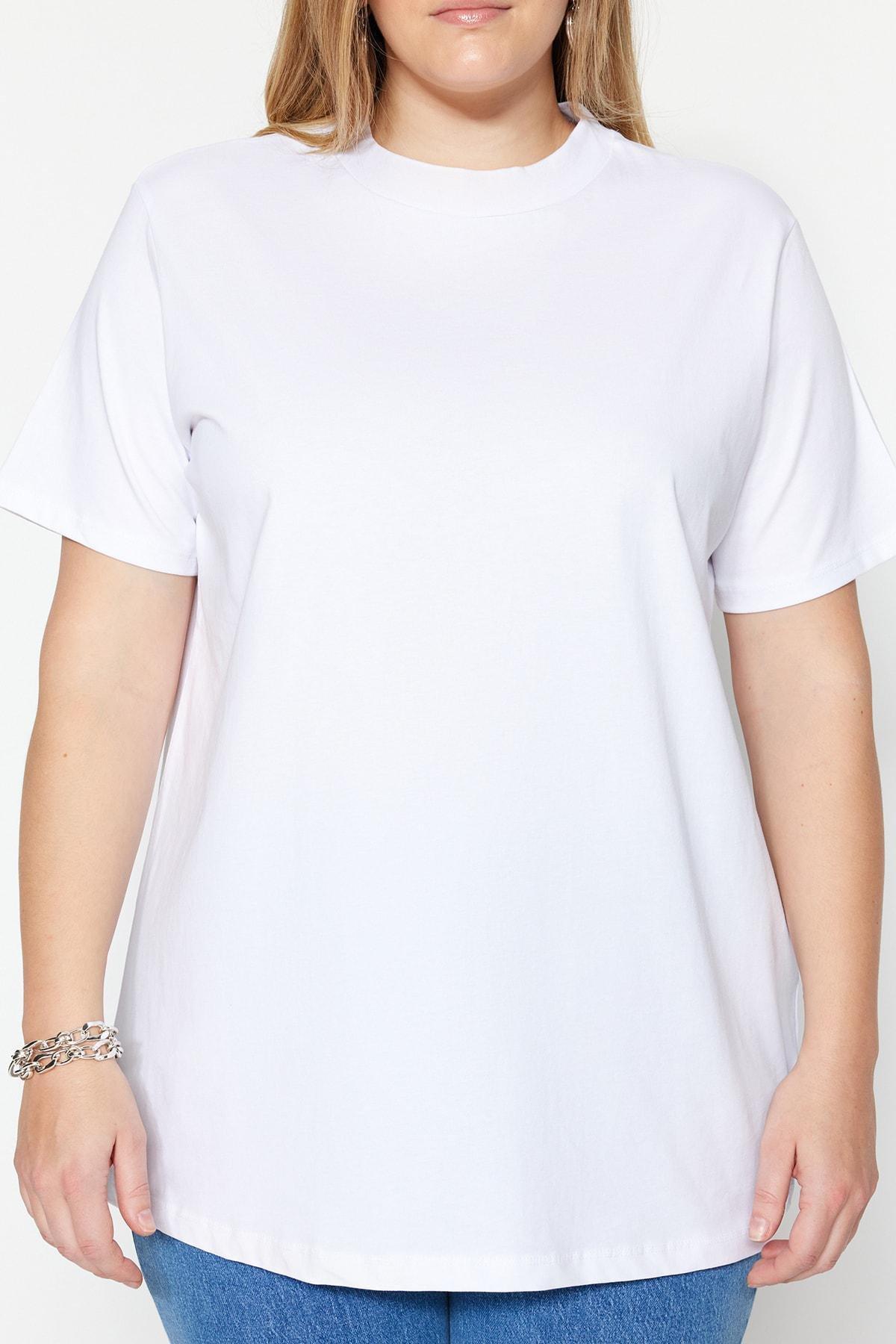 White Crew Neck Plus Size T-Shirt, , large image number 3