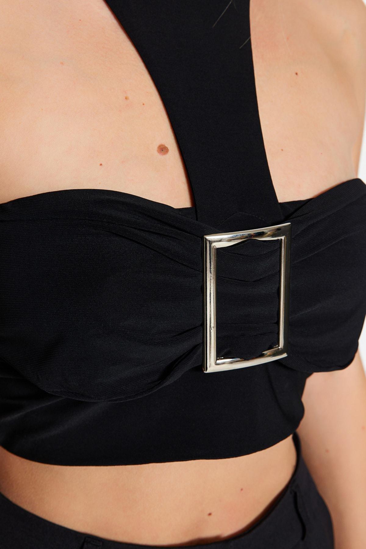 Black Fitted Crop Top, , large image number 4