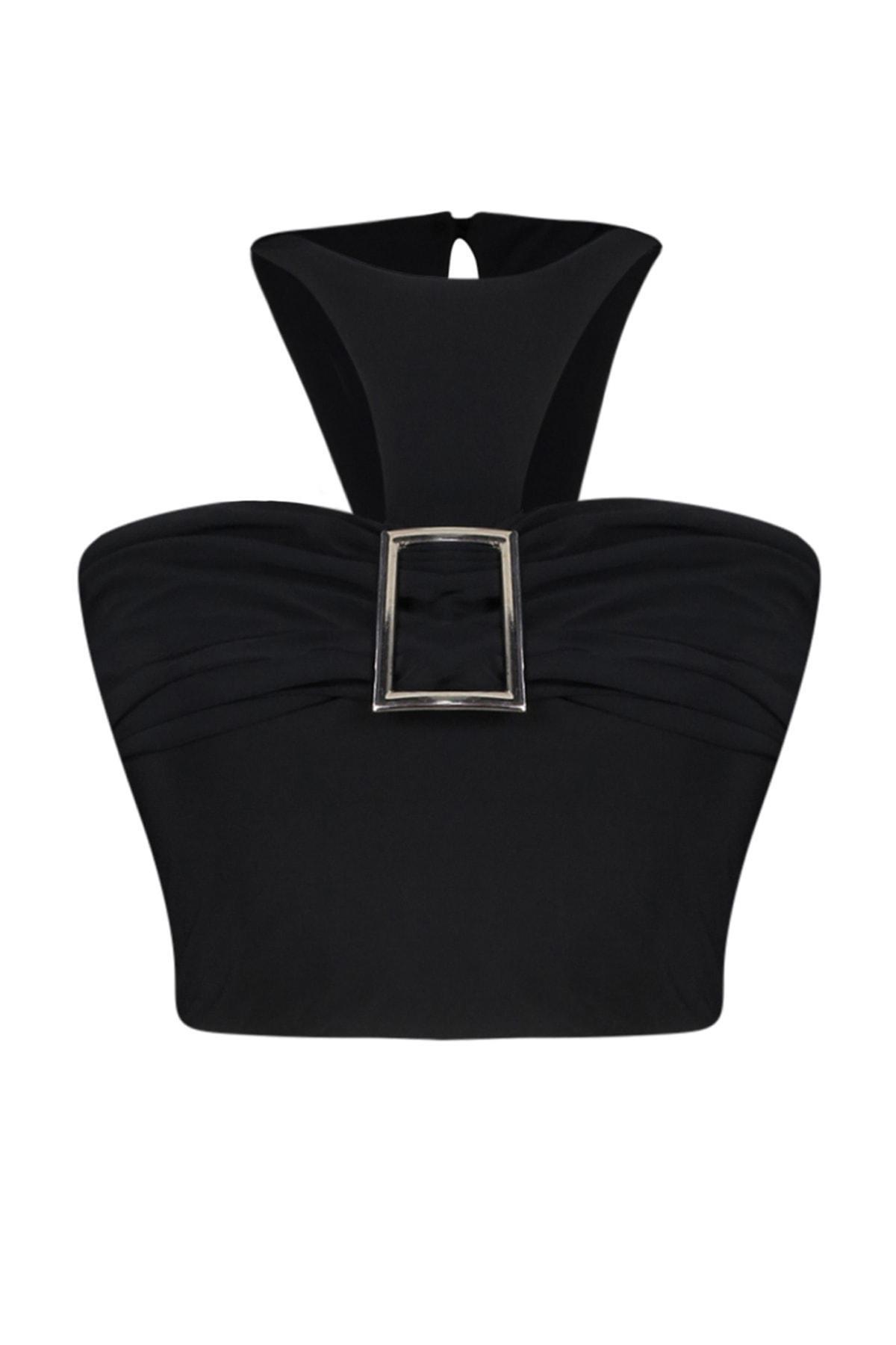 Black Fitted Crop Top, , large image number 5