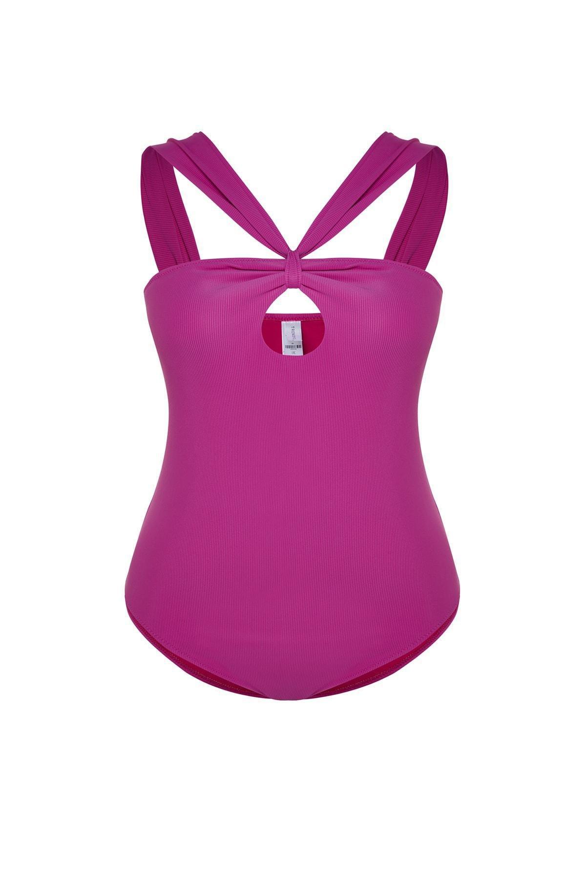Purple Textured Plus Size Swimsuit, , large image number 5