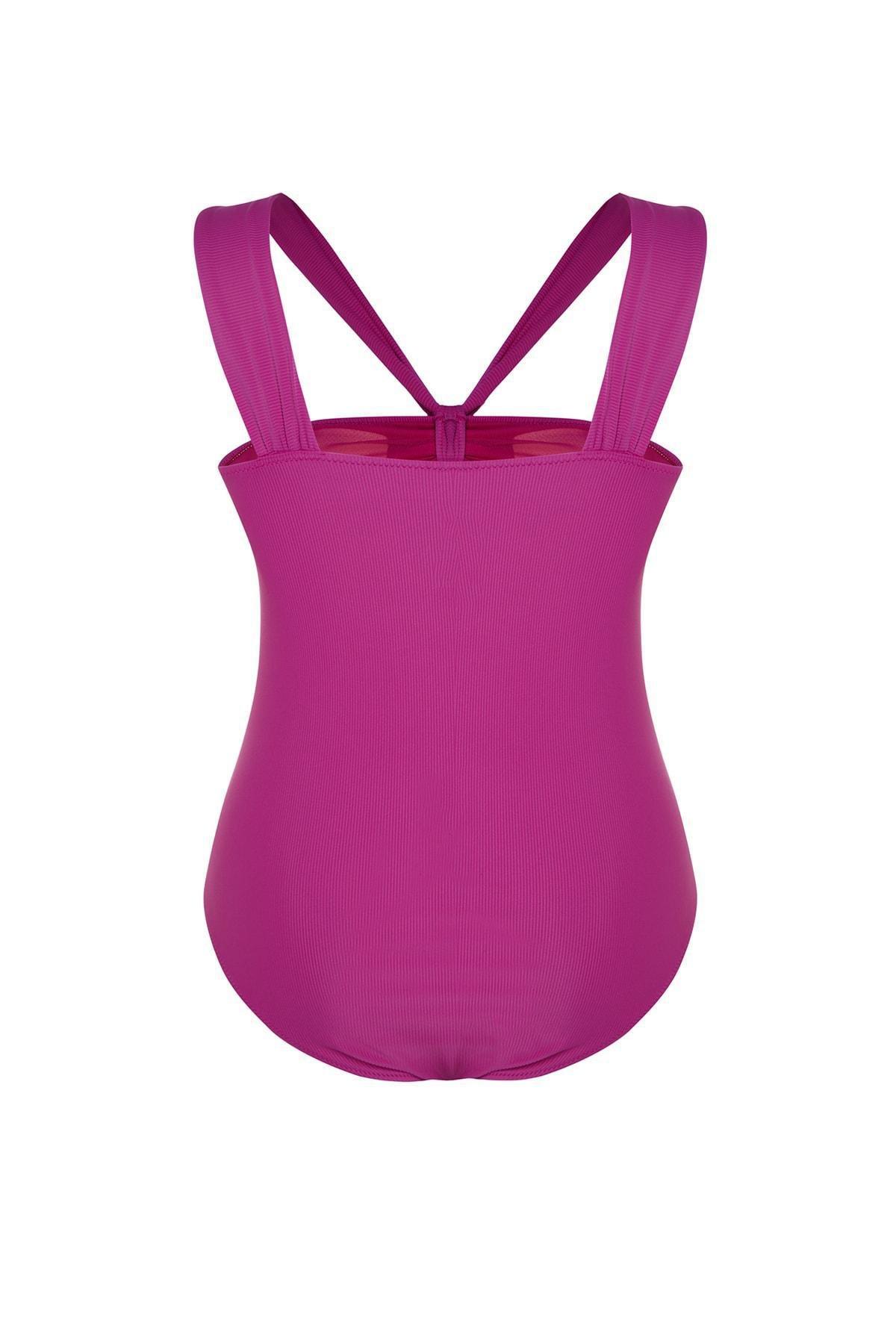 Purple Textured Plus Size Swimsuit, , large image number 6