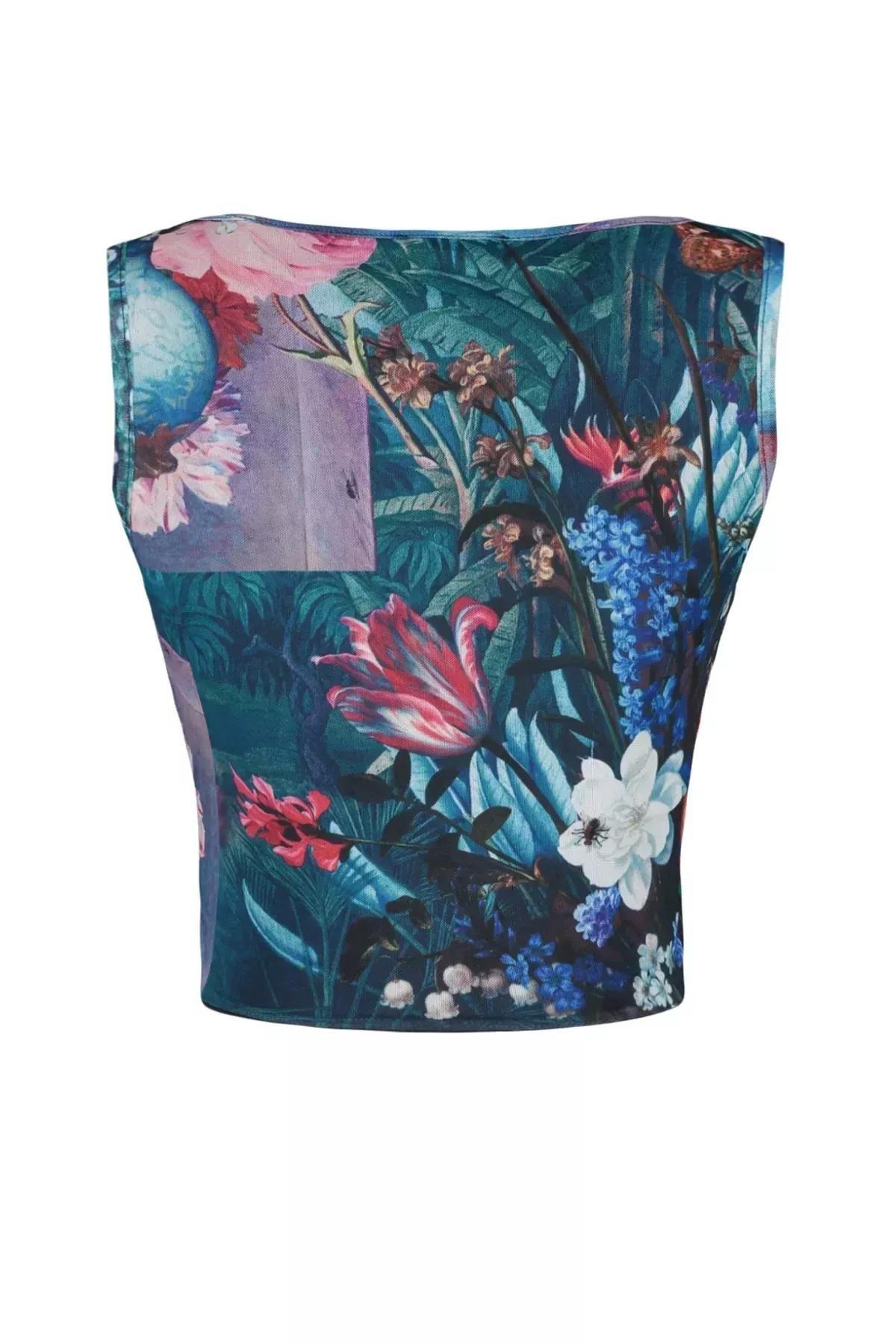 بلوزة بقصة سليم فت بنقشة زهور، ألوان متعددة, Multicolor, large image number 6