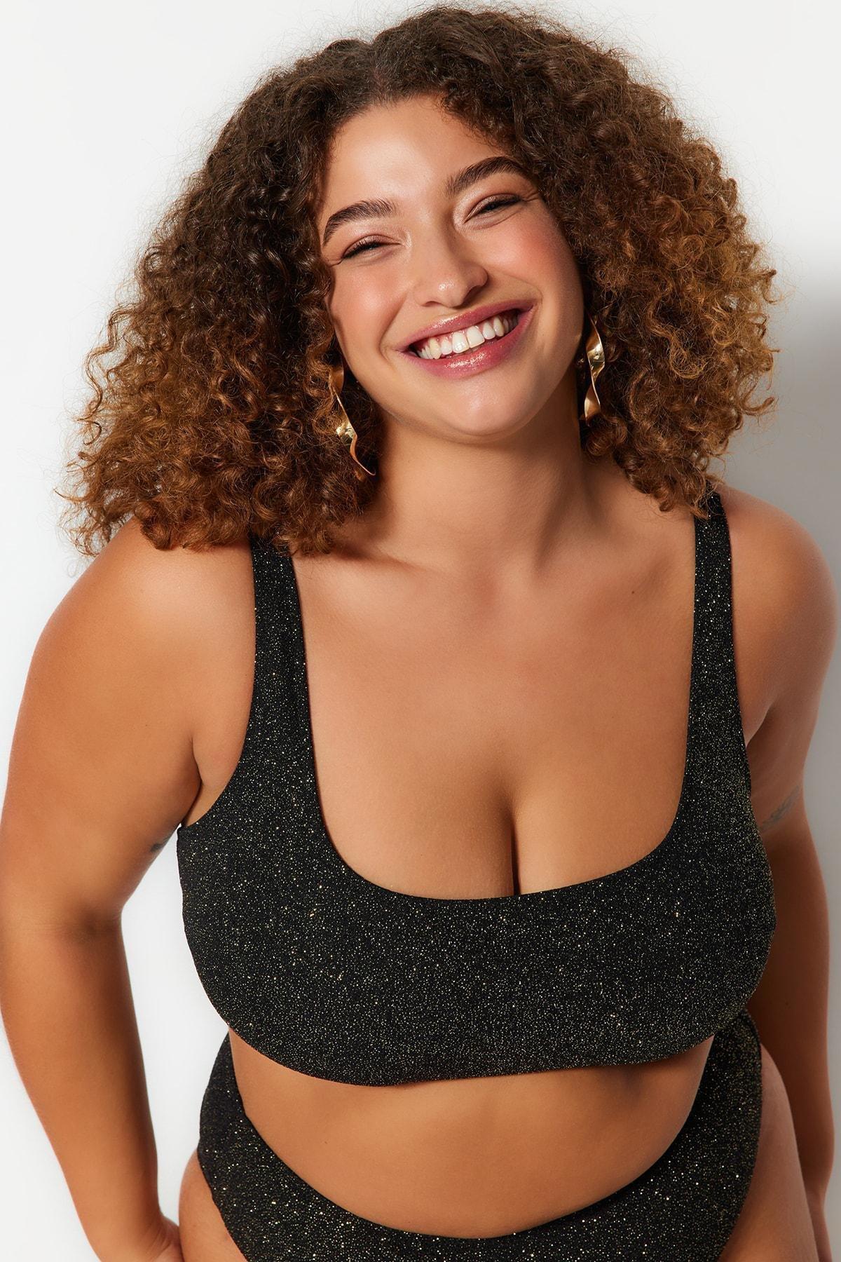 Black Textured Plus Size Bikini Top, , large image number 0