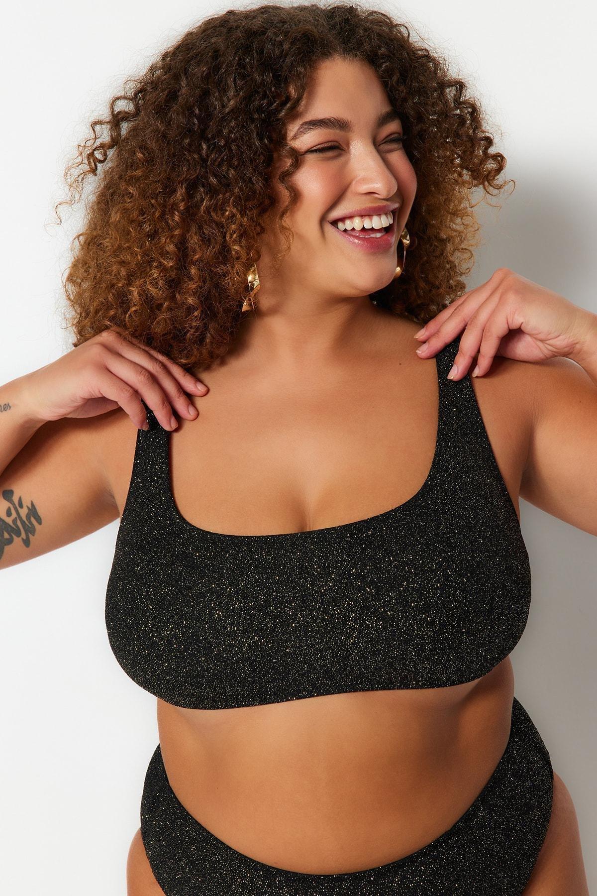 Black Textured Plus Size Bikini Top, , large image number 1