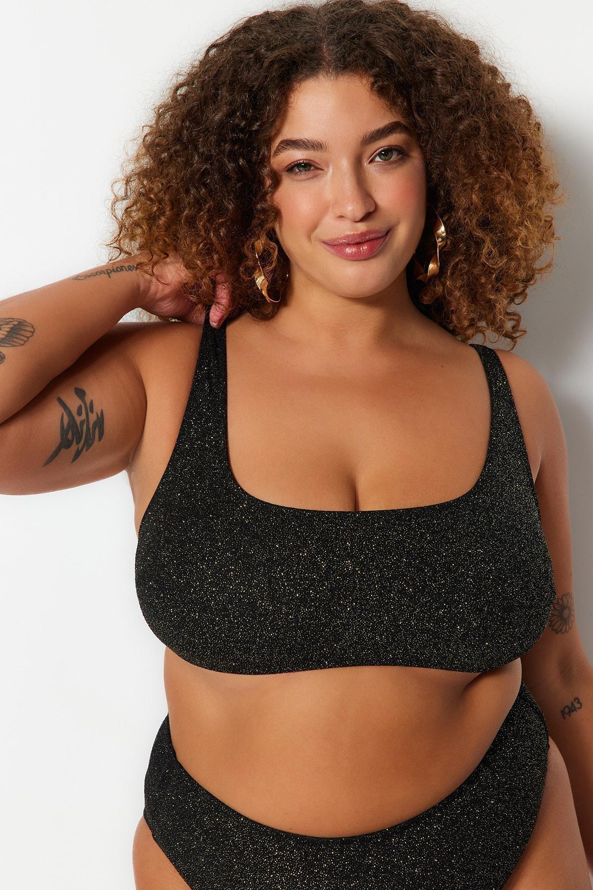 Black Textured Plus Size Bikini Top, , large image number 4