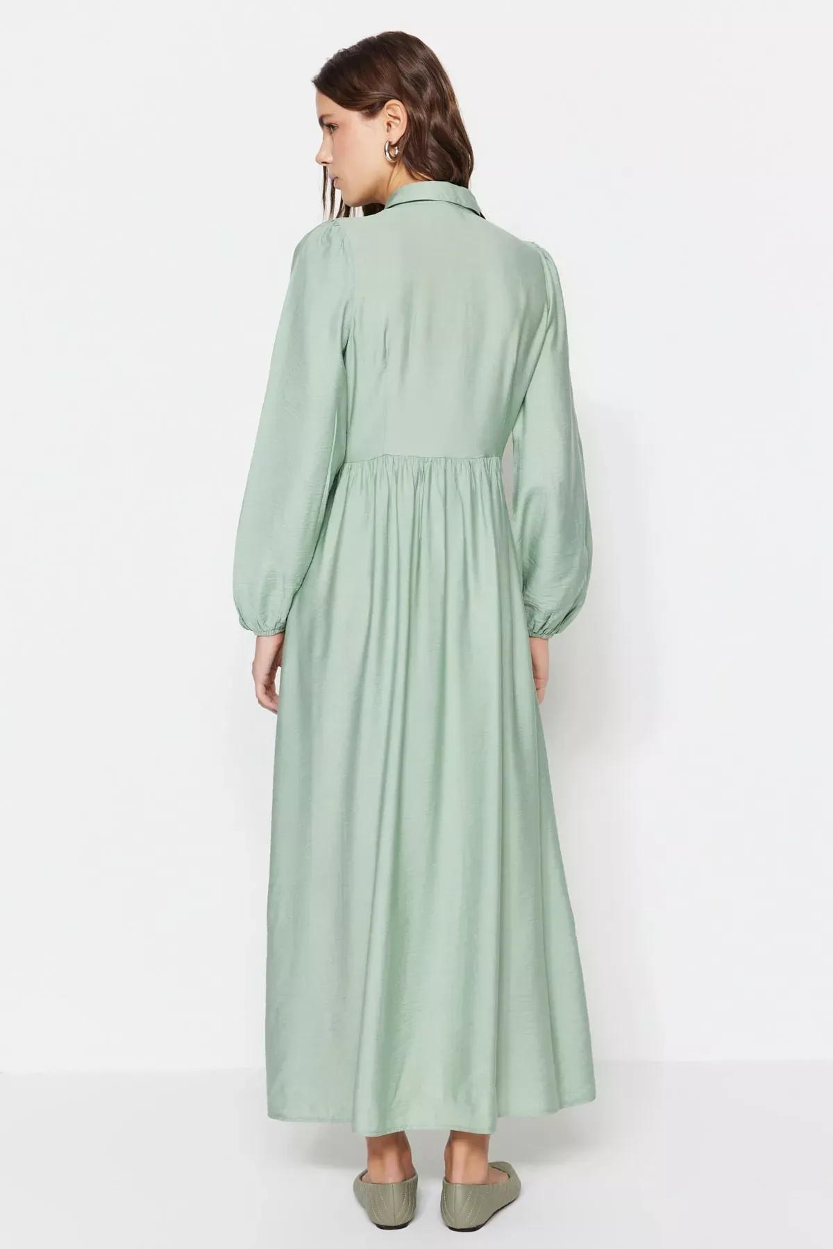 Khaki Crew Neck A-Line Dress, Khaki, large image number 4