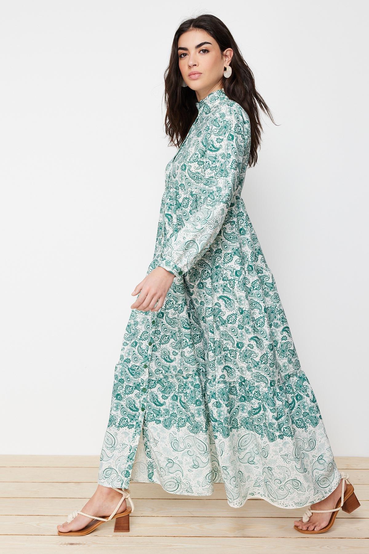 Blue Ethnic Patterned Occasion Wear Dress, , large image number 1