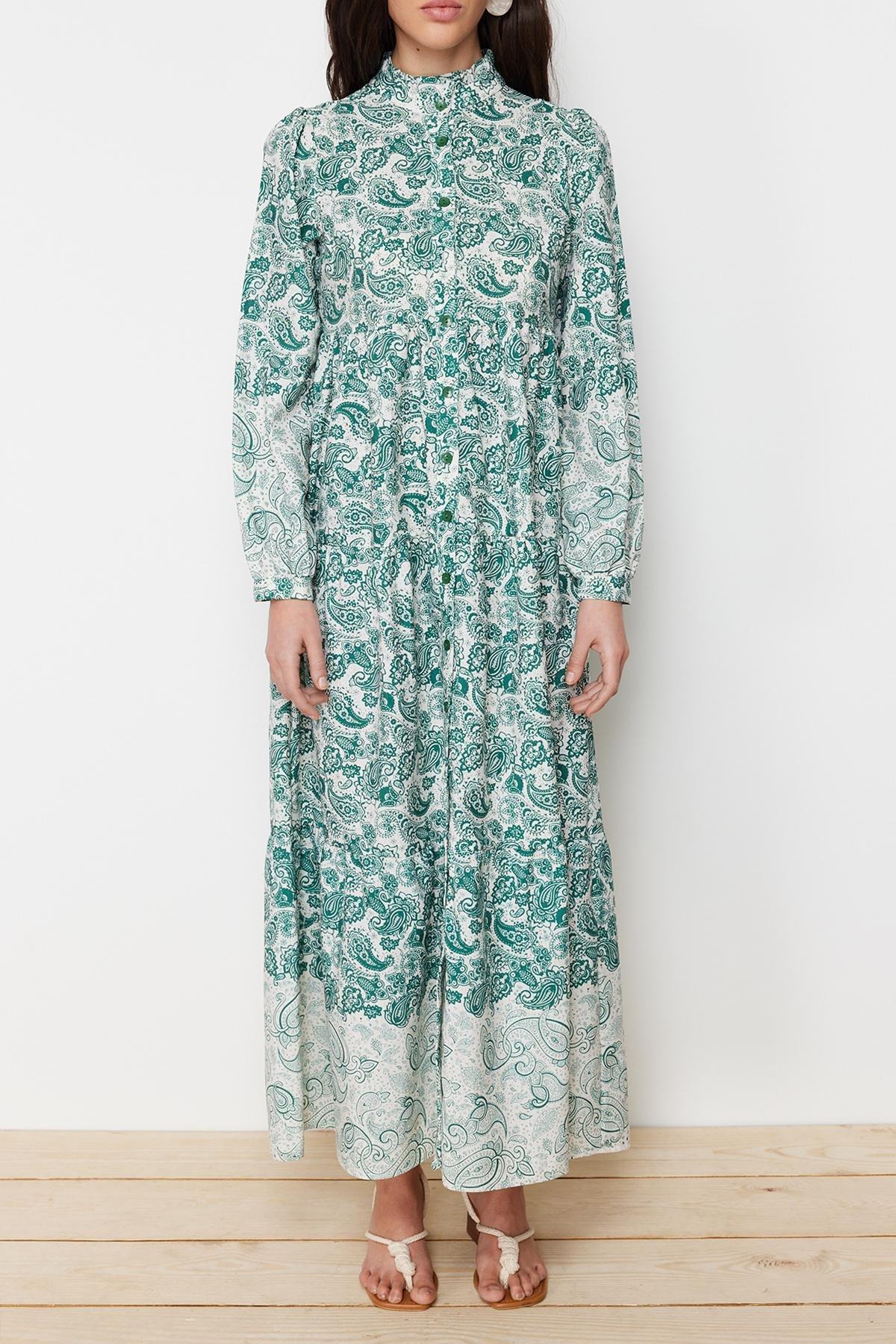 Blue Ethnic Patterned Occasion Wear Dress, , large image number 3