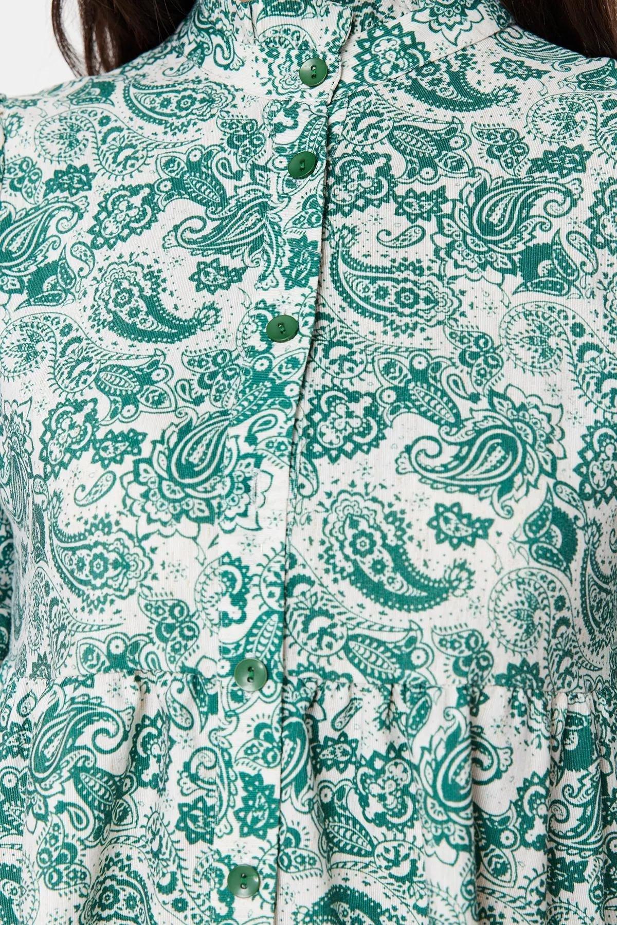 Blue Ethnic Patterned Occasion Wear Dress, Green, large image number 4