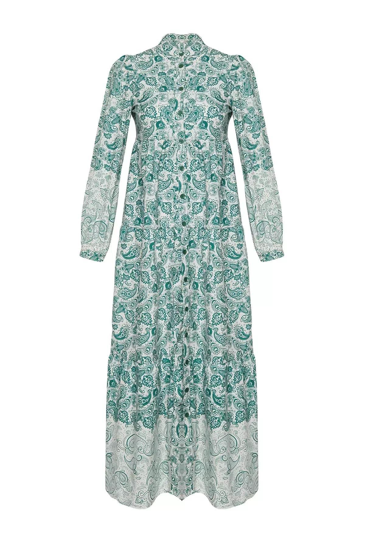 Blue Ethnic Patterned Occasion Wear Dress, , large image number 5