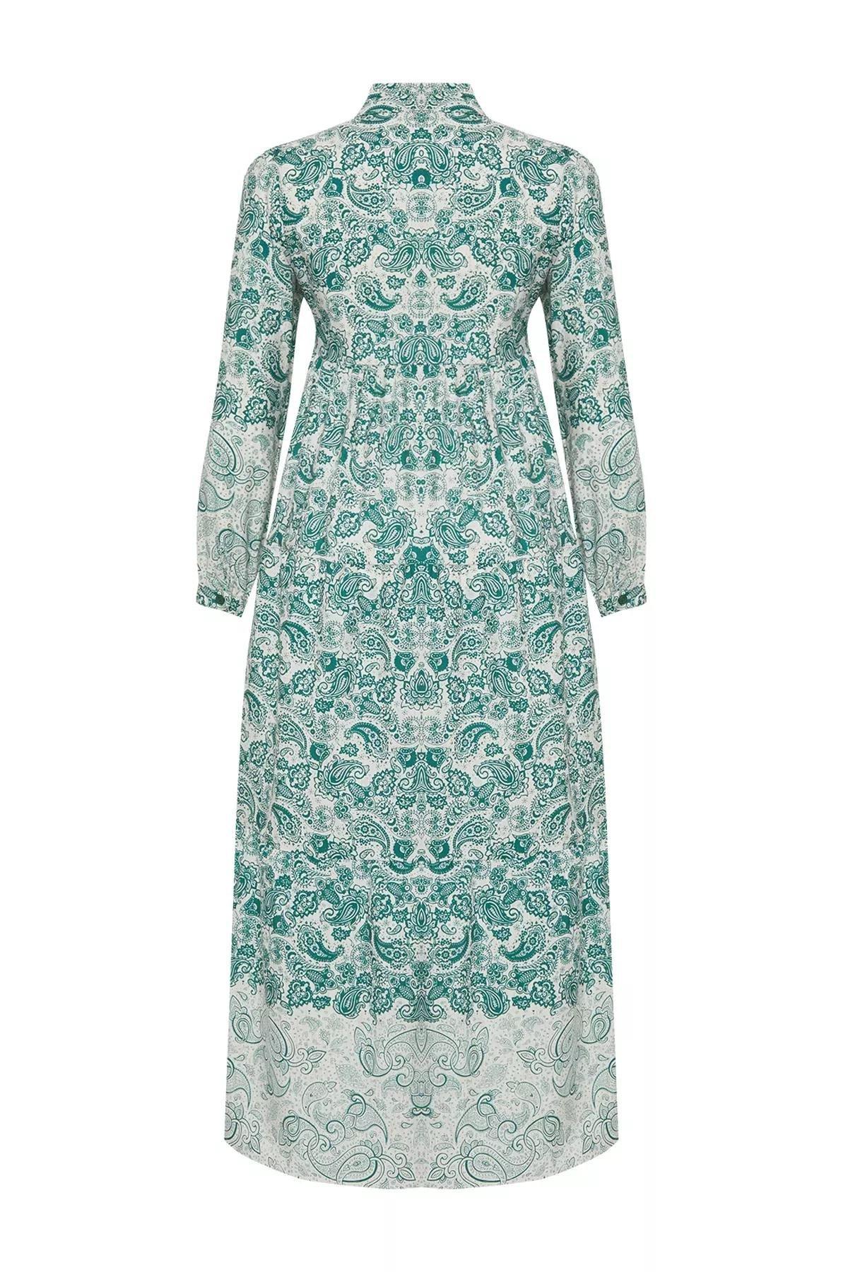 Blue Ethnic Patterned Occasion Wear Dress, , large image number 6