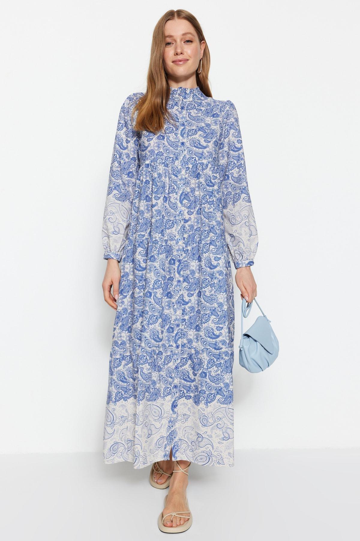 Blue Ethnic Shirt Dress, , large image number 0