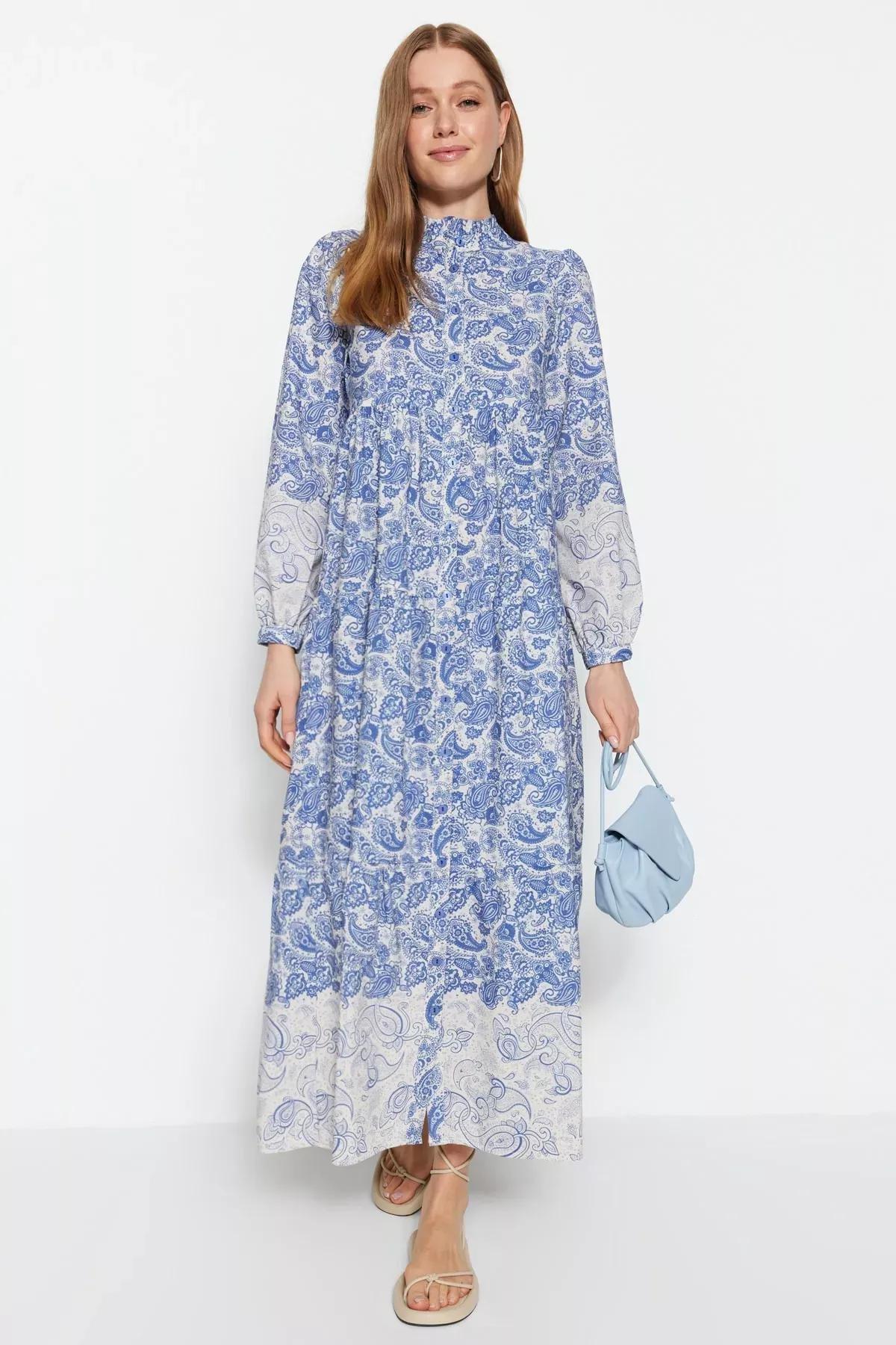 Blue Ethnic Shirt Dress, , large image number 0
