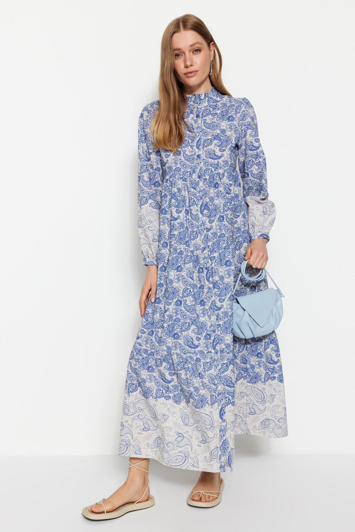 Blue Ethnic Shirt Dress, , large image number 1