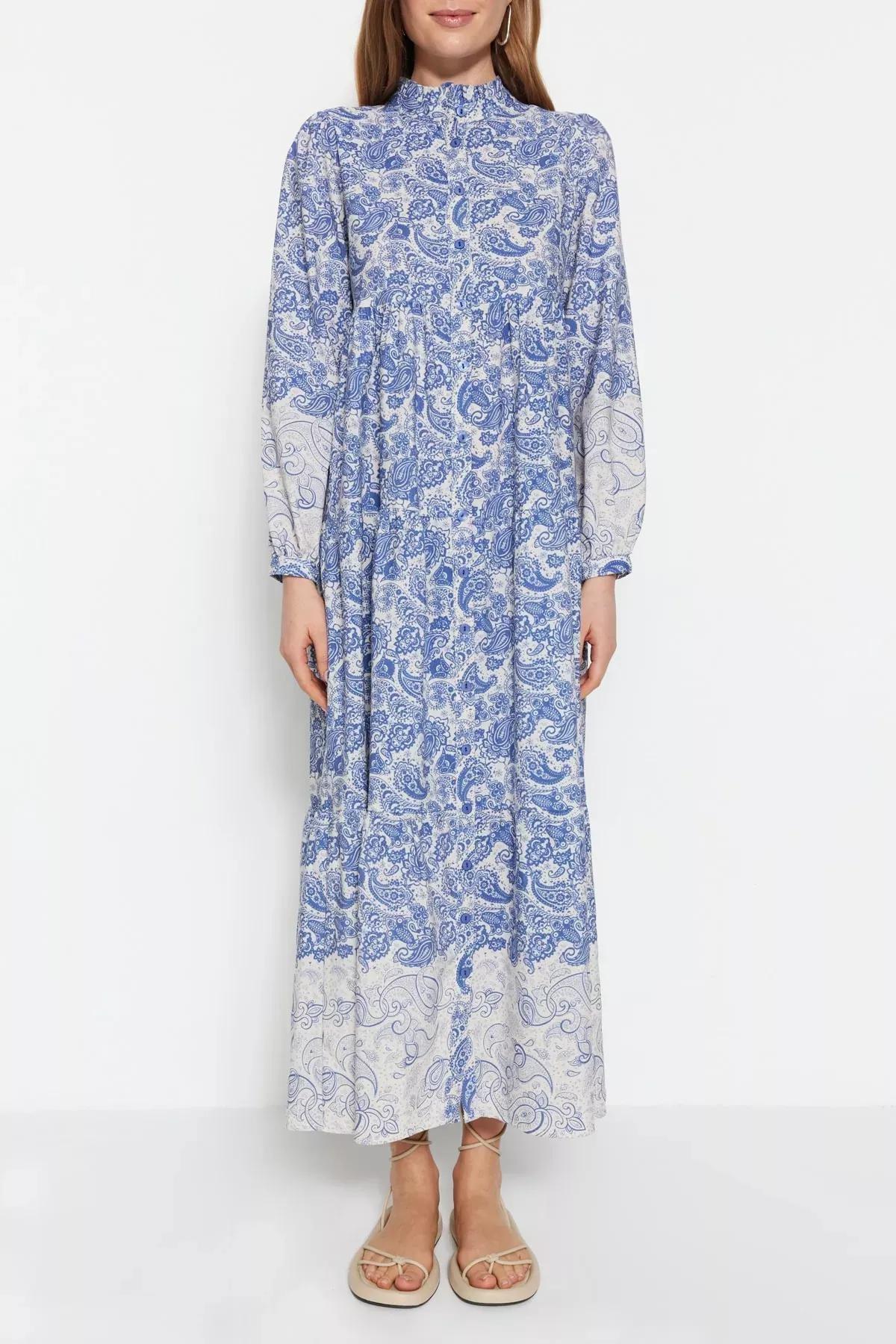 Blue Ethnic Shirt Dress, , large image number 3