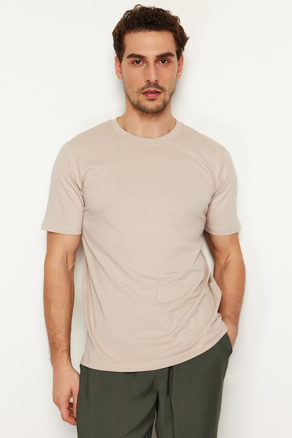 Beige Slim Fit Cotton T-Shirt, , large image number 2