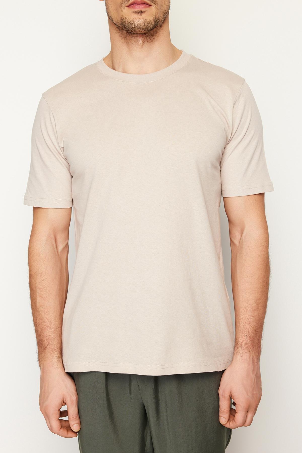 Beige Slim Fit Cotton T-Shirt, , large image number 3