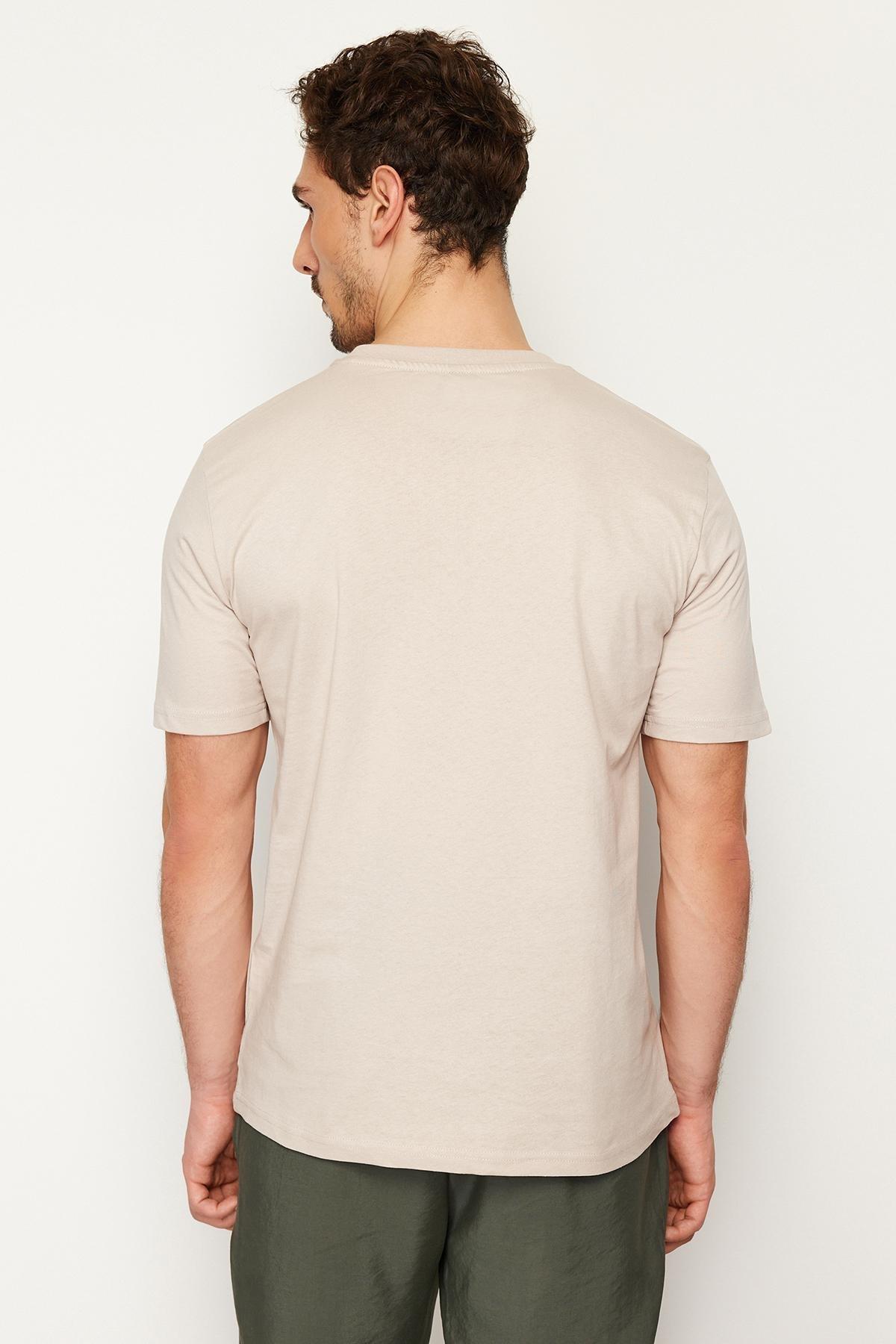 Beige Slim Fit Cotton T-Shirt, , large image number 4