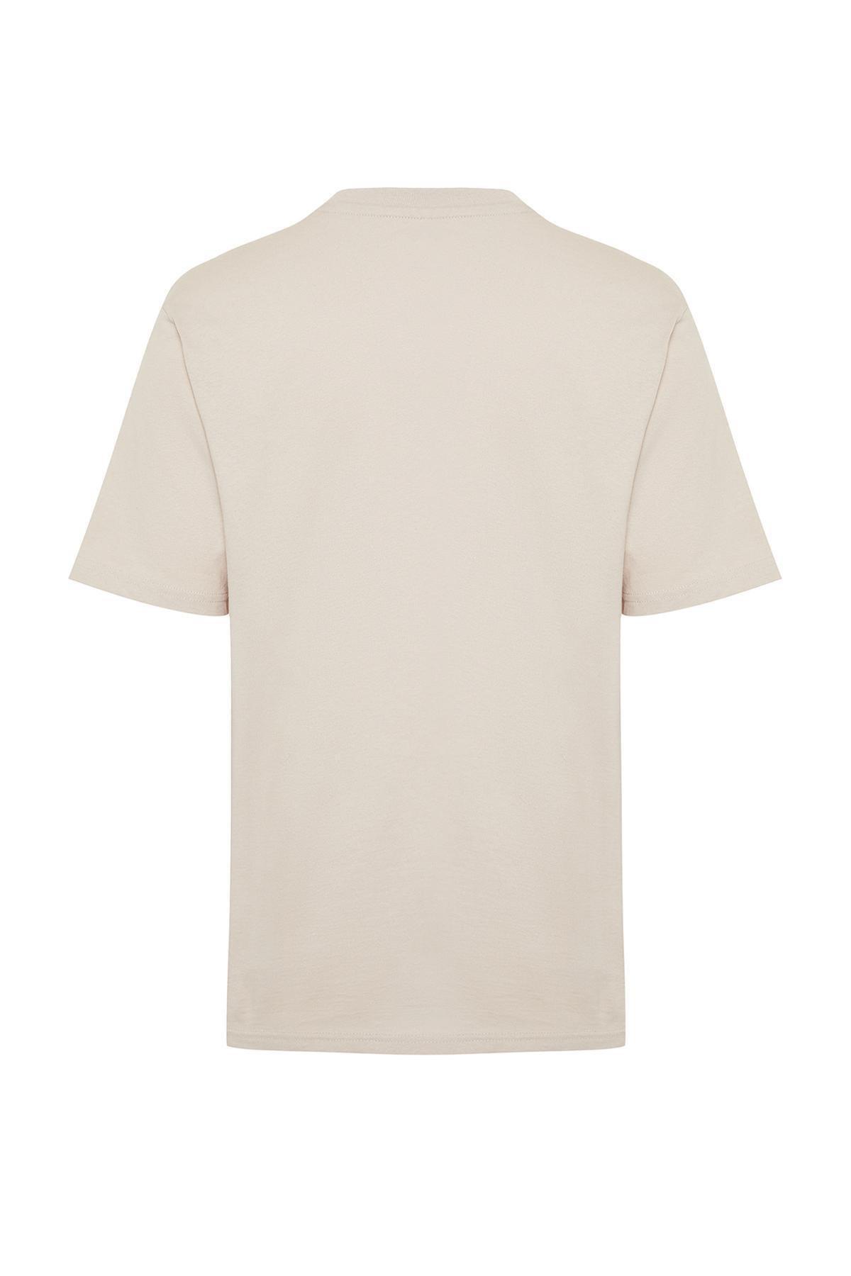 Beige Slim Fit Cotton T-Shirt, , large image number 5