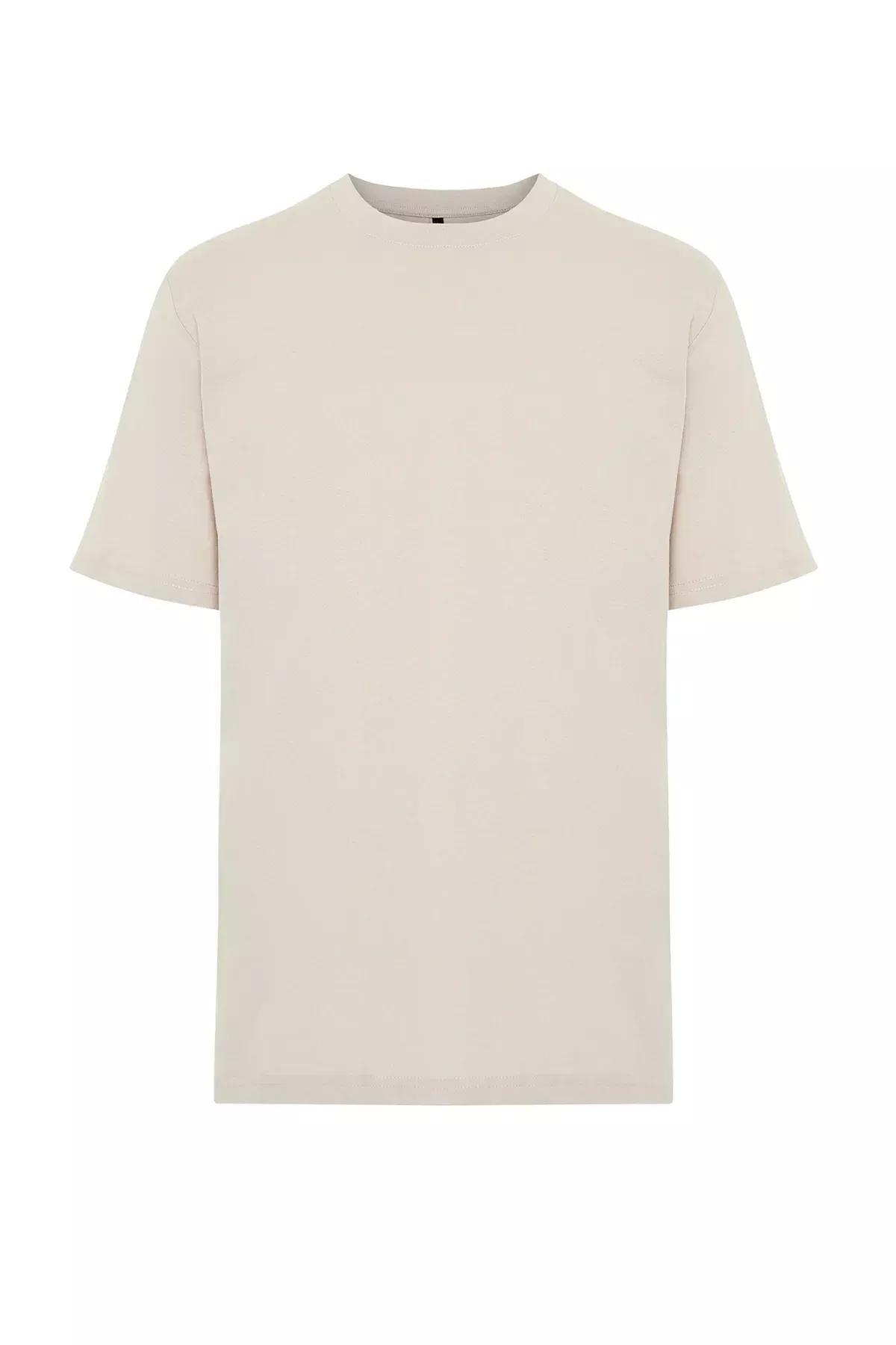 Beige Slim Fit Cotton T-Shirt, C101_4835, large image number 7