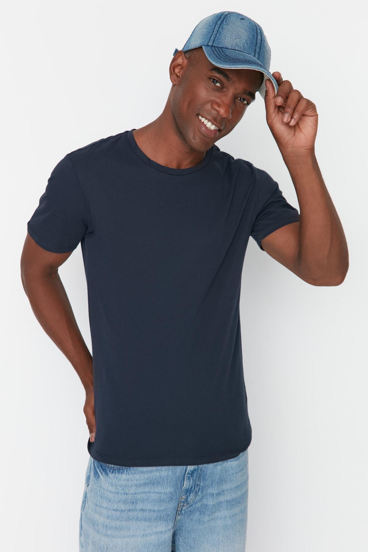 Navy Crew Neck Slim T-Shirt, , medium