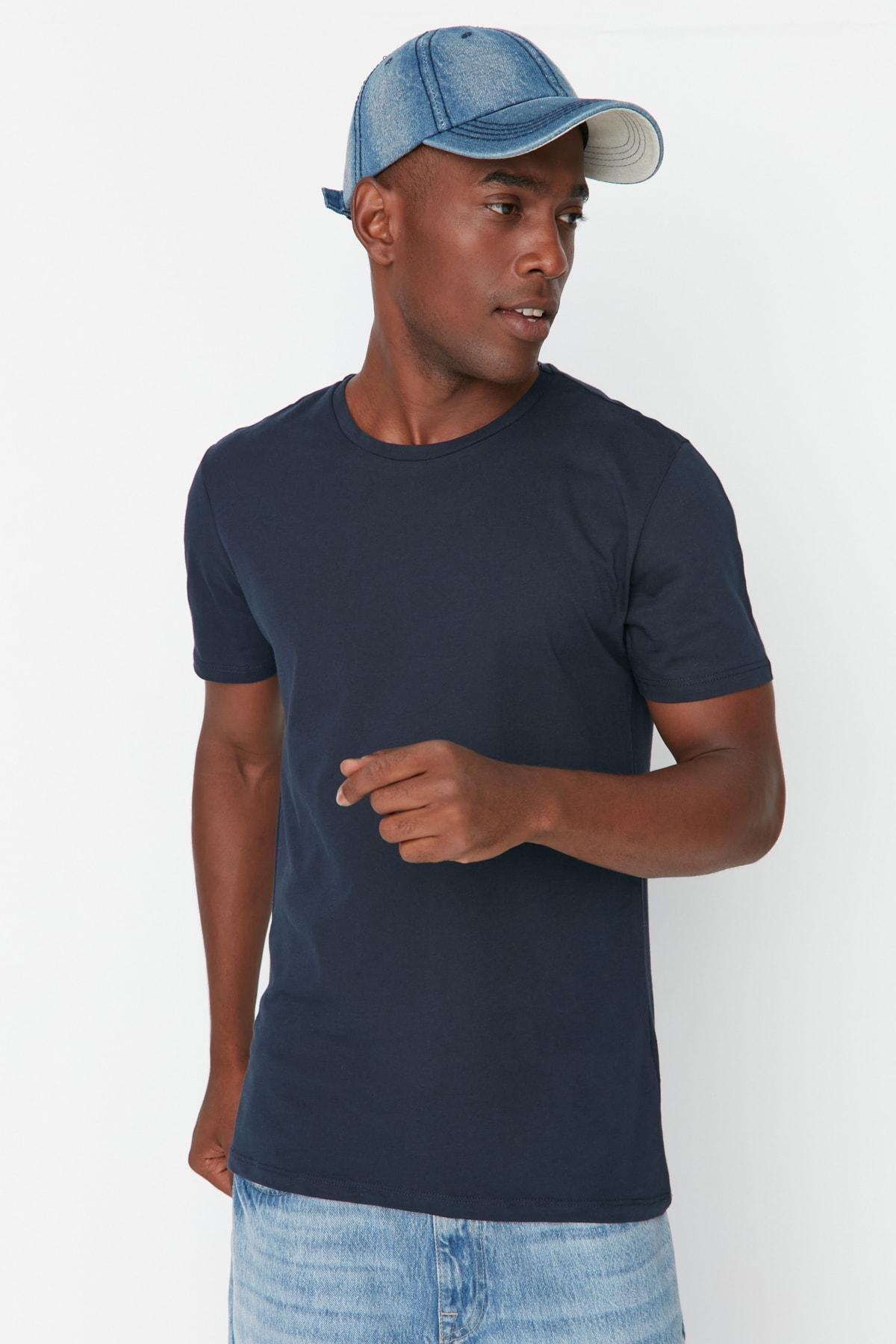 Navy Crew Neck Slim T-Shirt, , large image number 3