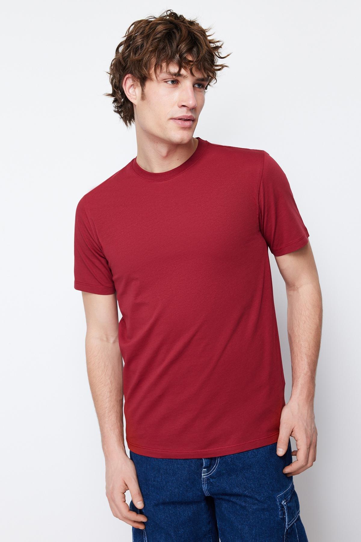 Burgundy Basic Slim T-Shirt, , large image number 1