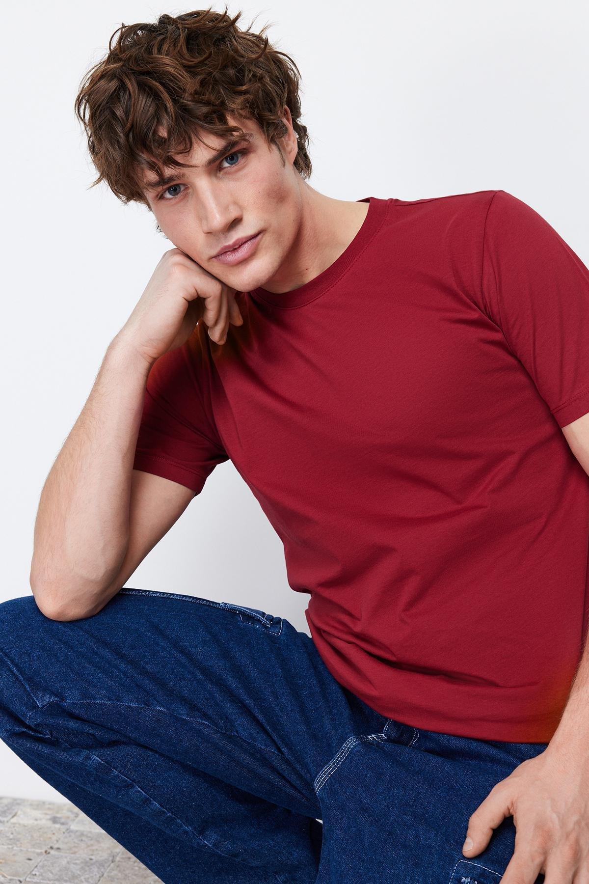 Burgundy Basic Slim T-Shirt, , large image number 5