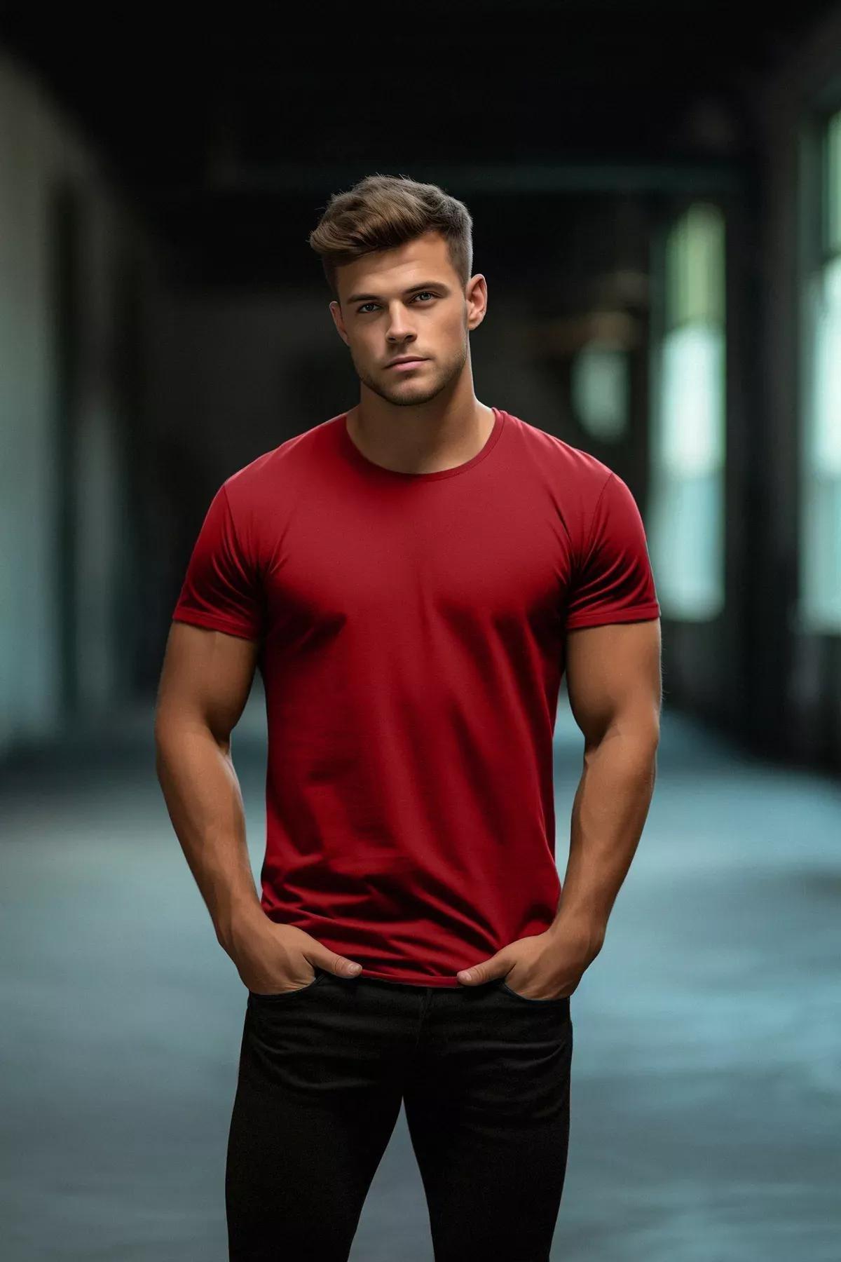 Burgundy Basic Slim T-Shirt, , large image number 10