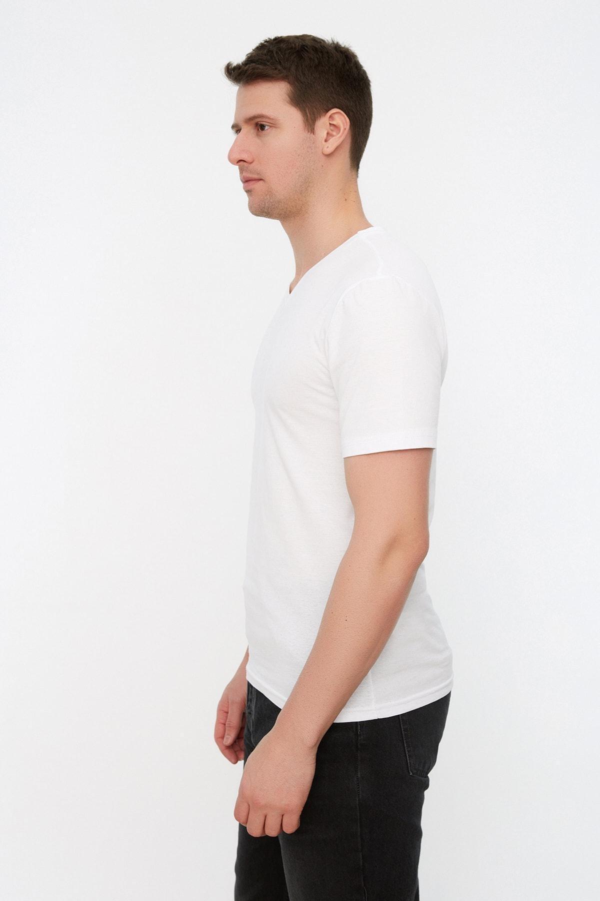 White Slim V Neck Tshirt, White, medium