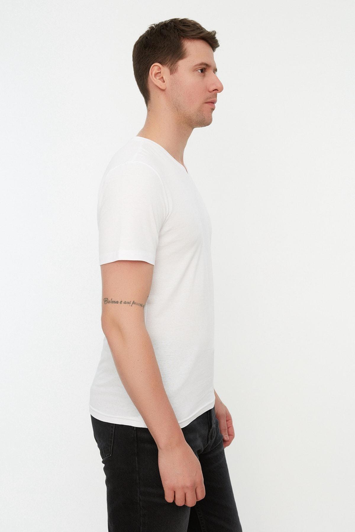 White Slim V Neck Tshirt, , large image number 3