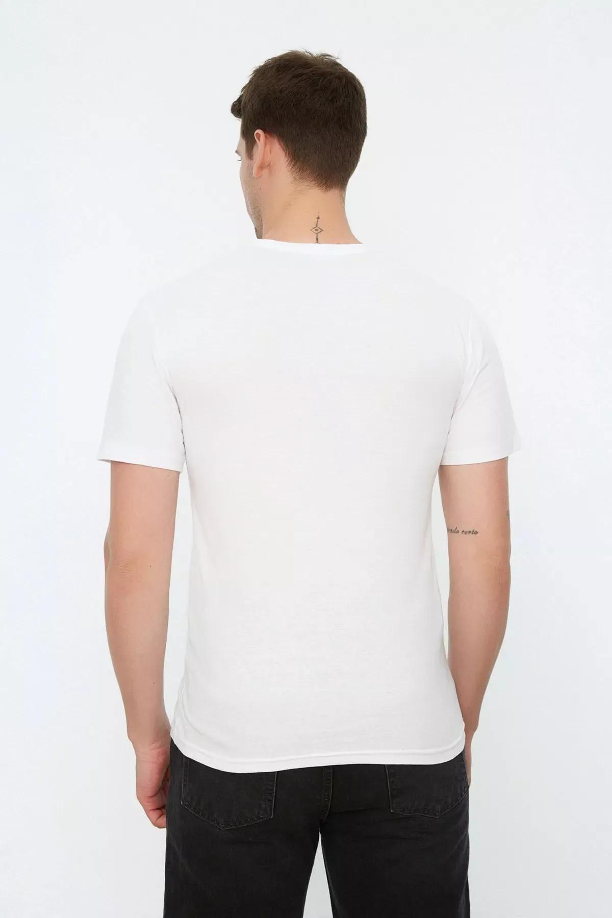 White Slim V Neck Tshirt, White, large image number 3