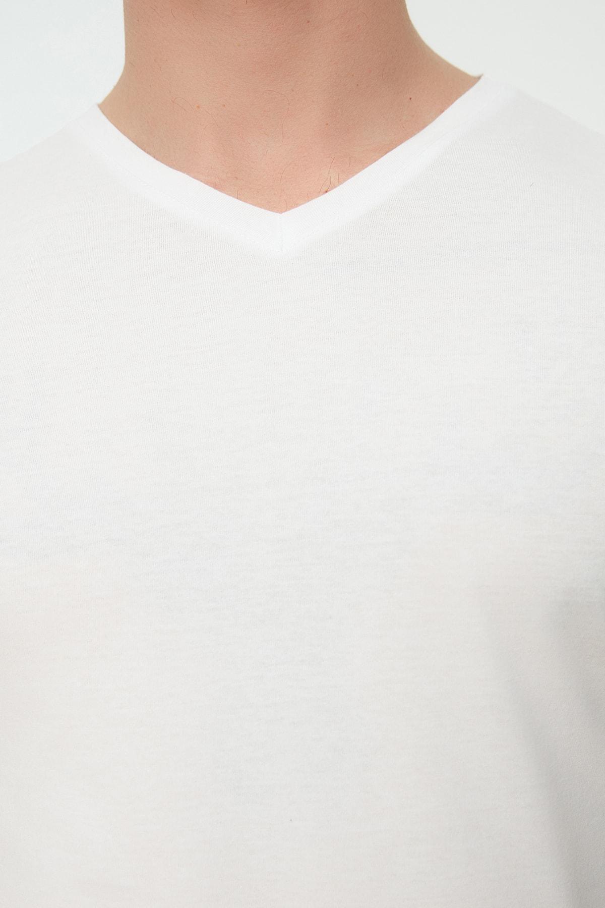 White Slim V Neck Tshirt, , large image number 4