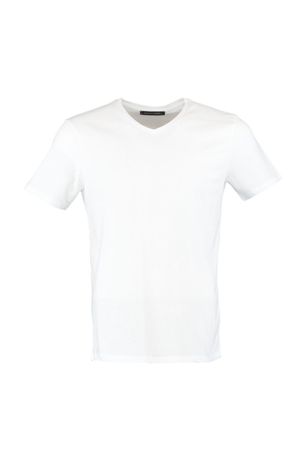 White Slim V Neck Tshirt, , large image number 6