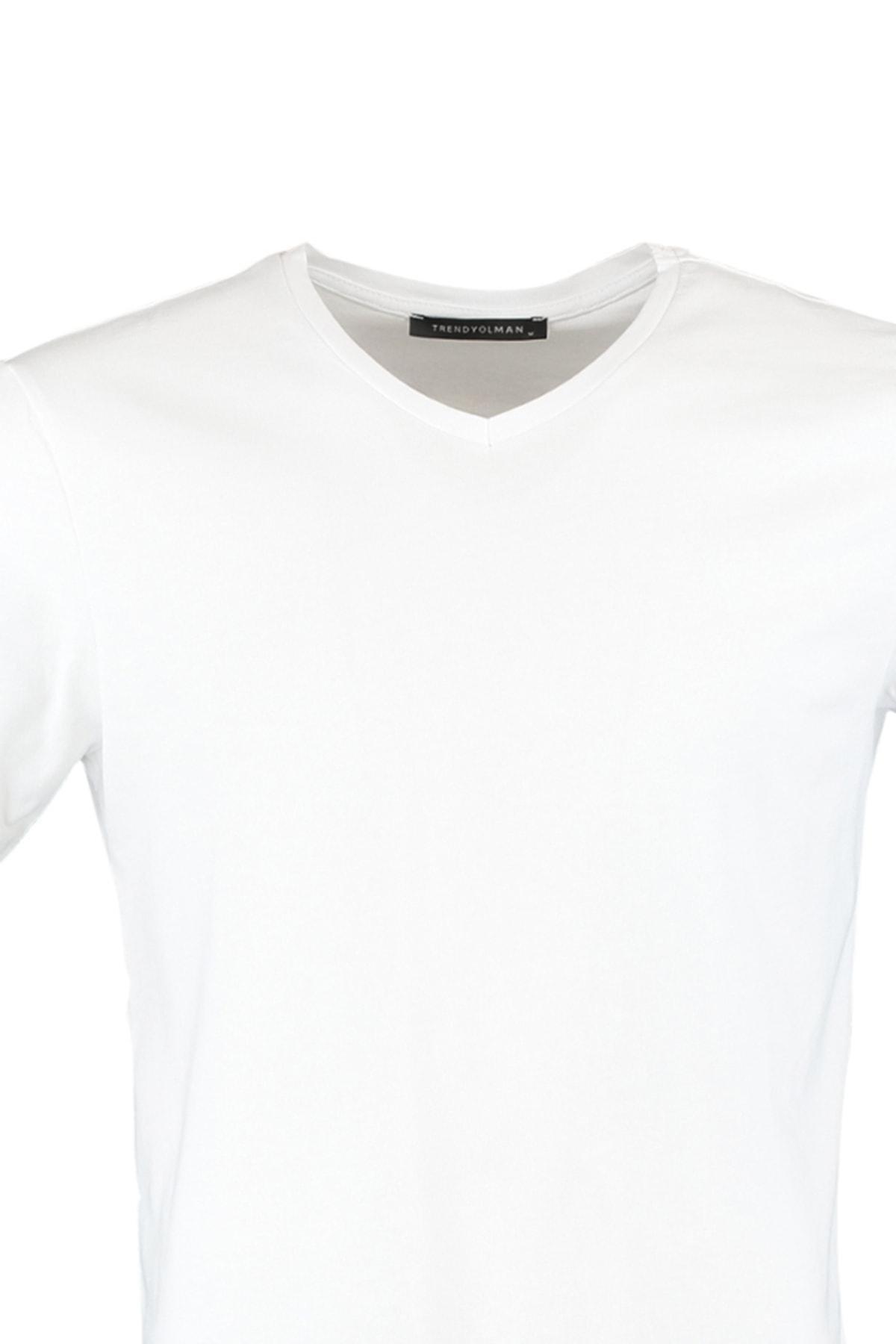 White Slim V Neck Tshirt, , large image number 7