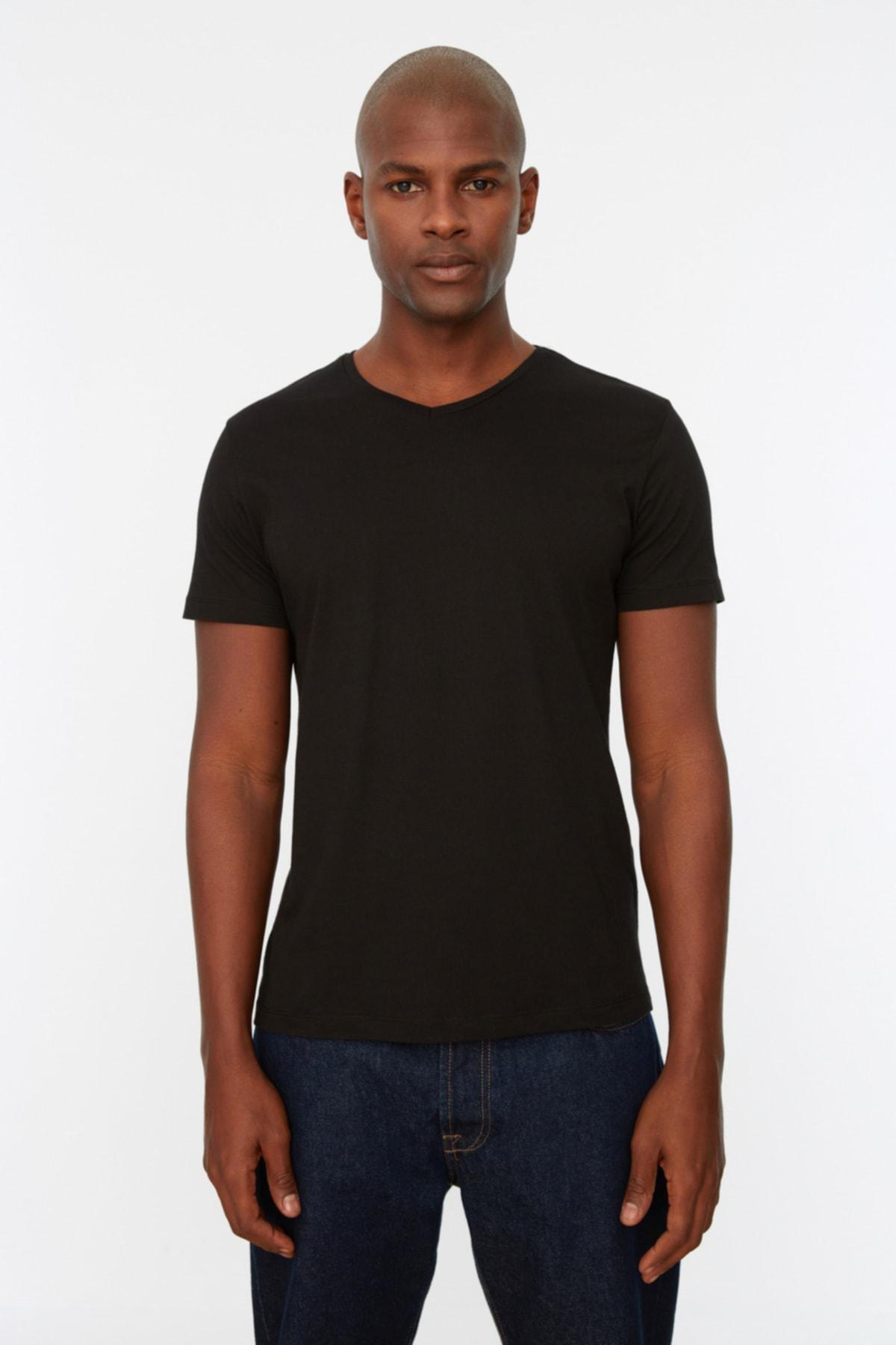 Black Slim V-Neck T-Shirt, , large image number 0