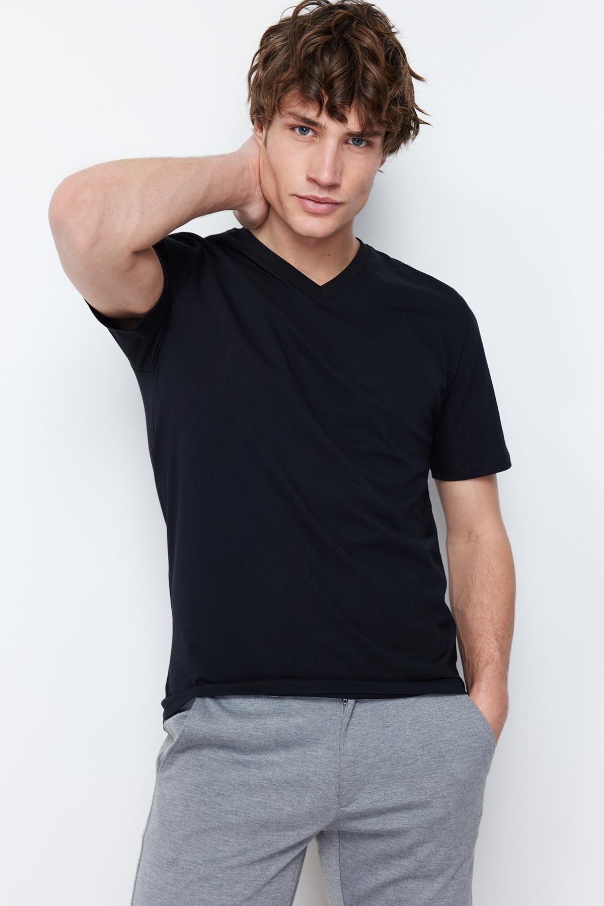 Black Slim V-Neck T-Shirt, , large image number 3