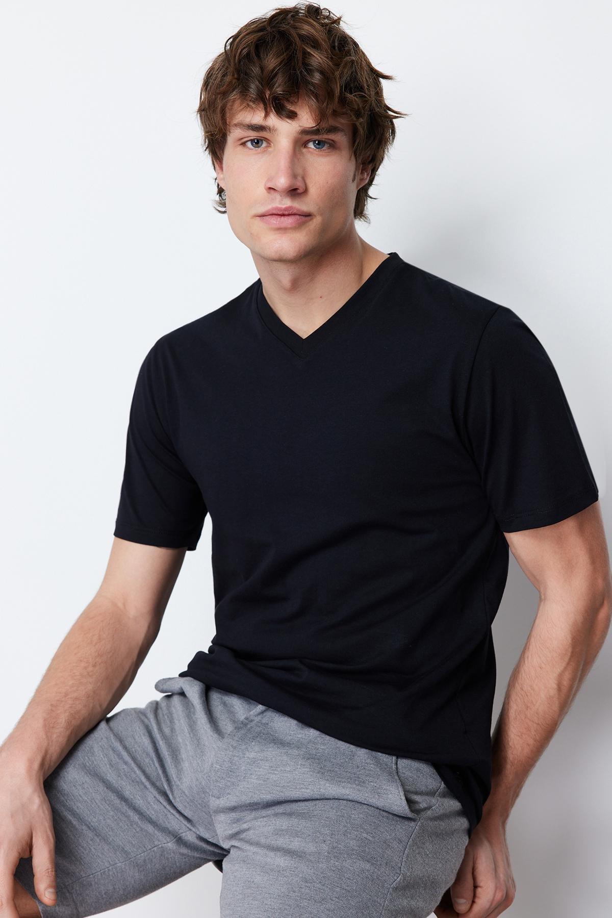 Black Slim V-Neck T-Shirt, , large image number 5