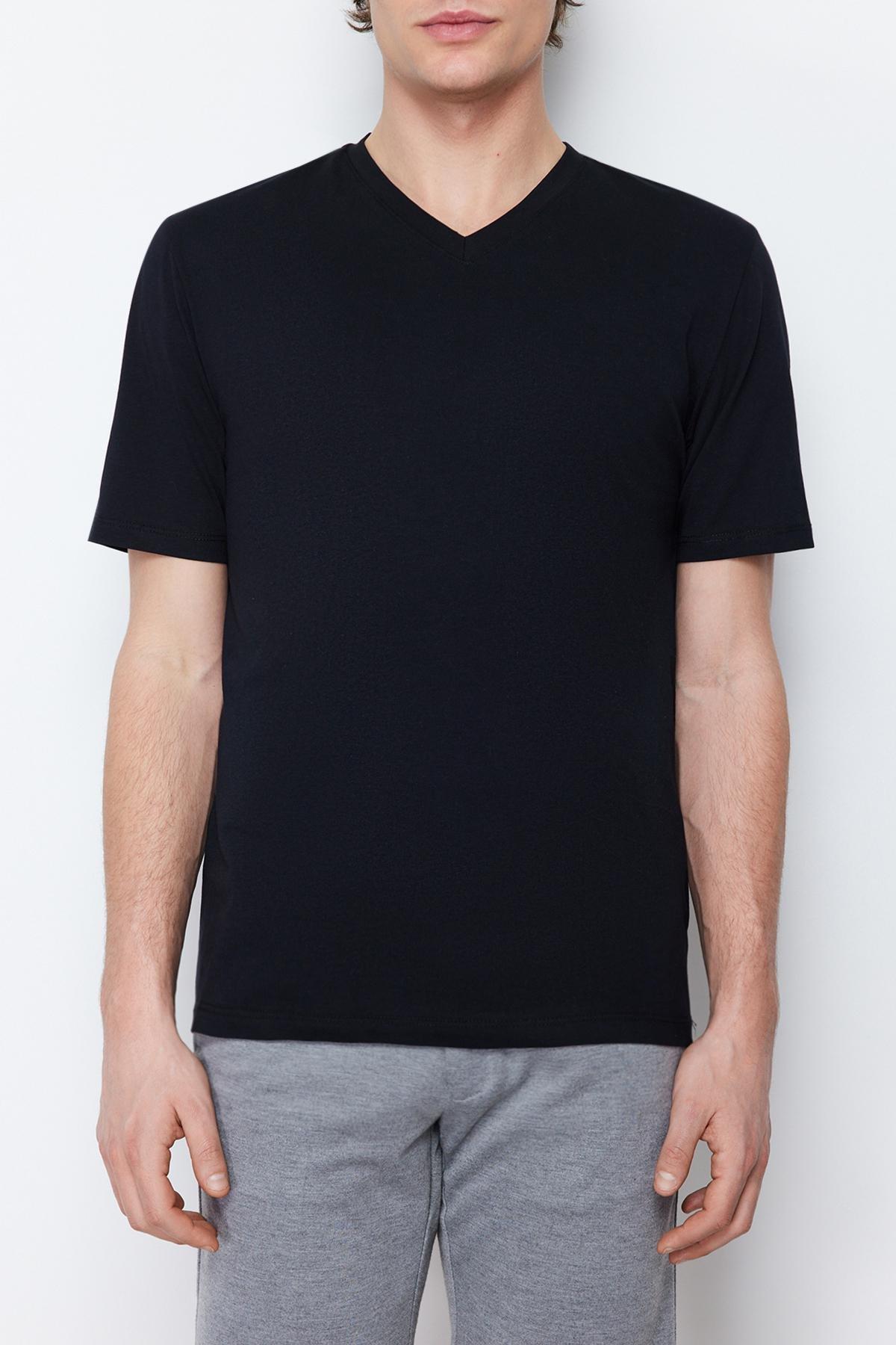 Black Slim V-Neck T-Shirt, , large image number 6